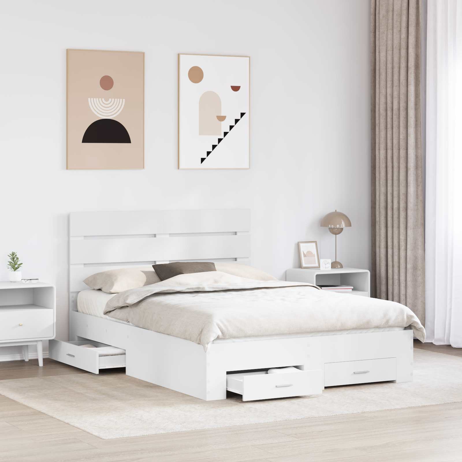 Bedframe met lade met hoofdeinde Wit 150 x 200 cm Bewerkt hout – afbeelding 3