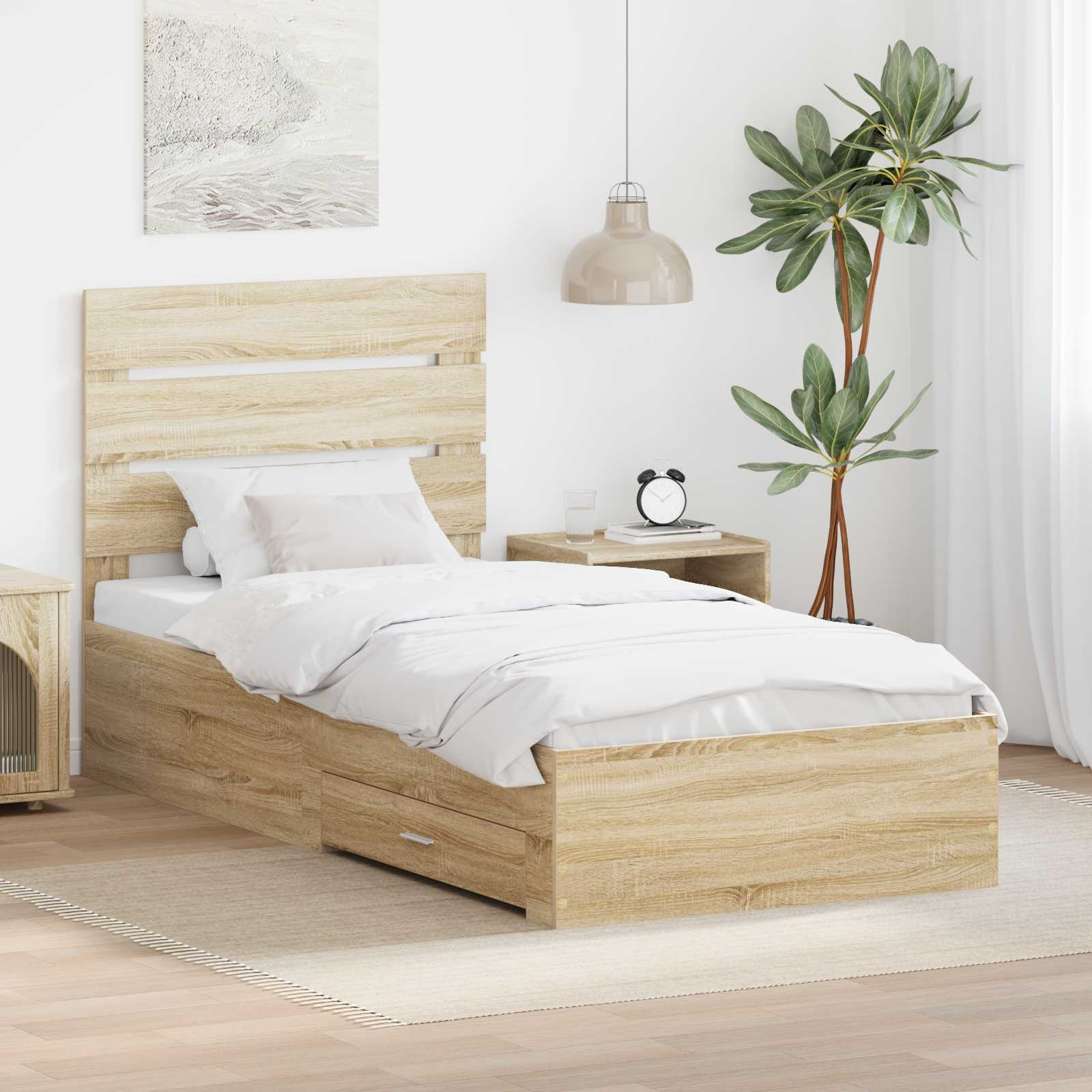 Bedframe met lade Sonoma Eiken 90 x 190 cm Bewerkt hout – afbeelding 1
