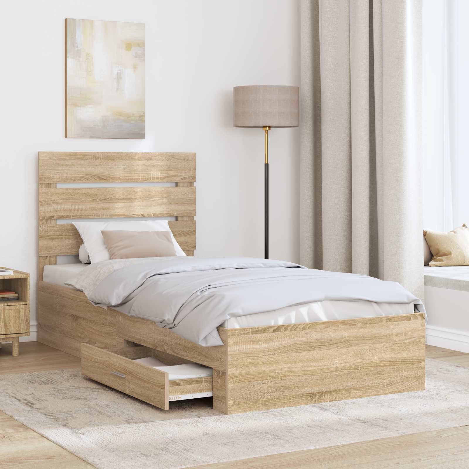 Bedframe met lade Sonoma Eiken 90 x 190 cm Bewerkt hout – afbeelding 3