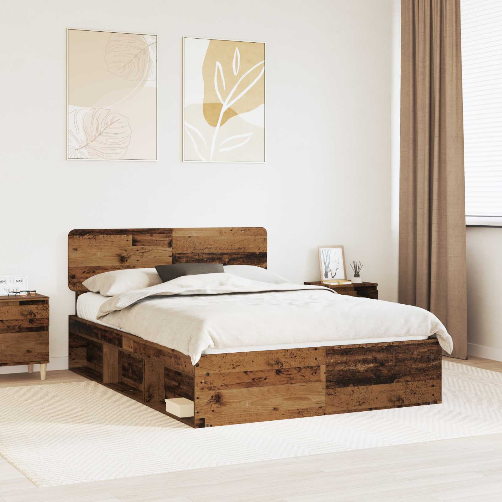 Bedframe met hoofdeinde Oudhout 140 x 200 cm Massief grenenhout – afbeelding 1