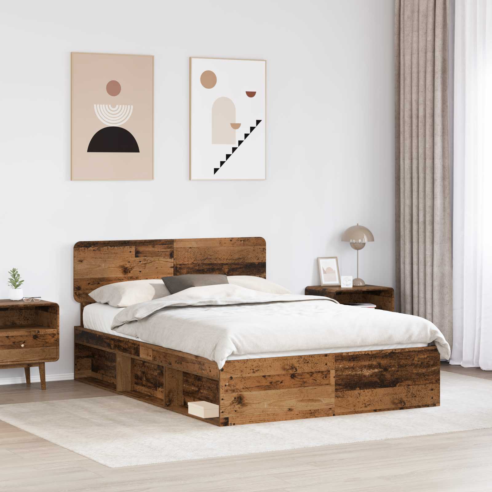 Bedframe met hoofdeinde Oudhout 140 x 200 cm Massief grenenhout – afbeelding 3