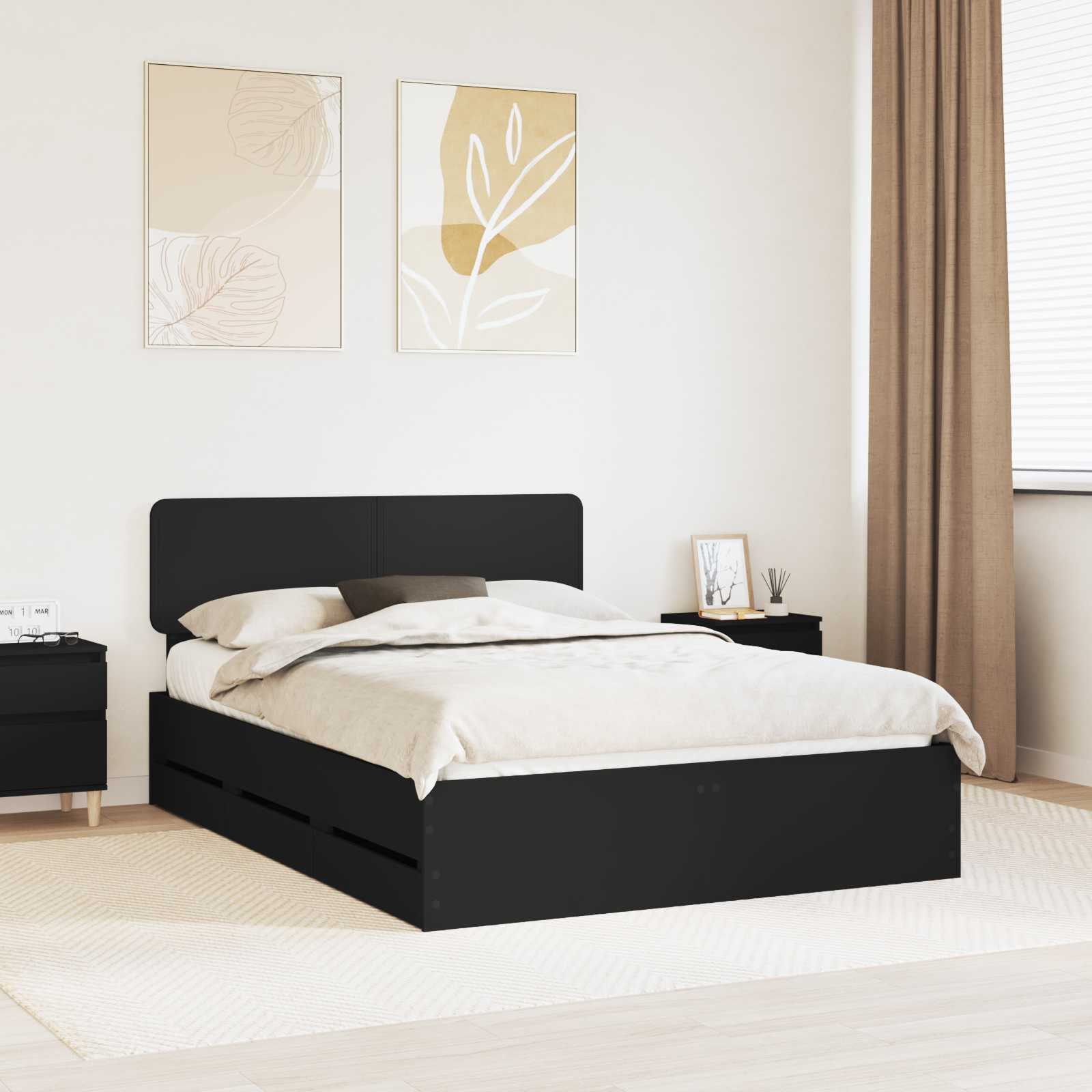 Bedframe met lade Zwart 140 x 200 cm Geconstrueerd hout – afbeelding 1