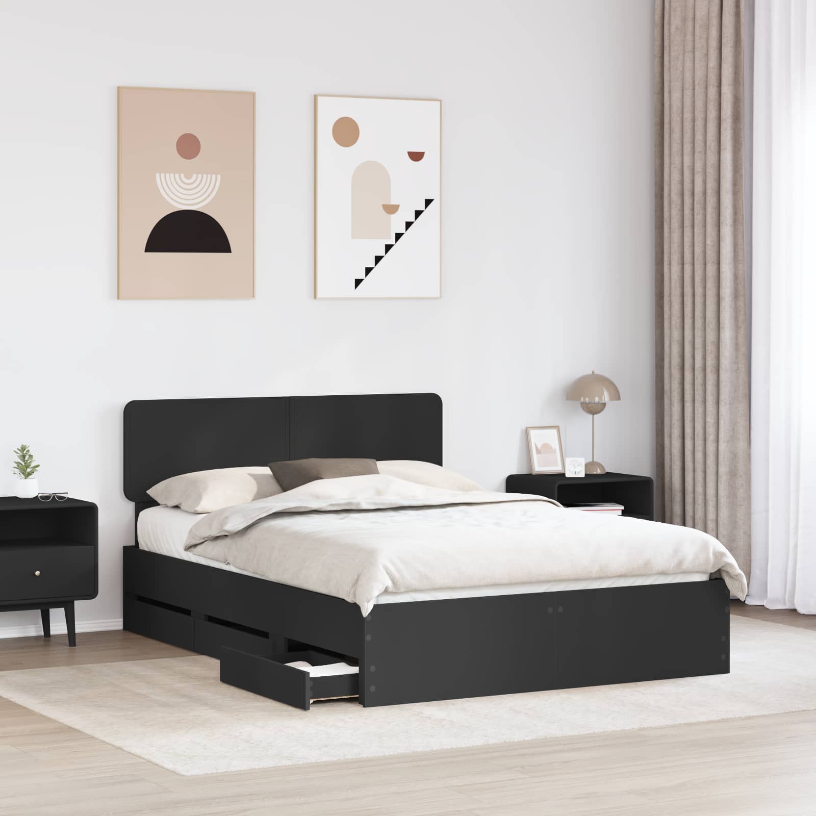Bedframe met lade Zwart 140 x 200 cm Geconstrueerd hout – afbeelding 3