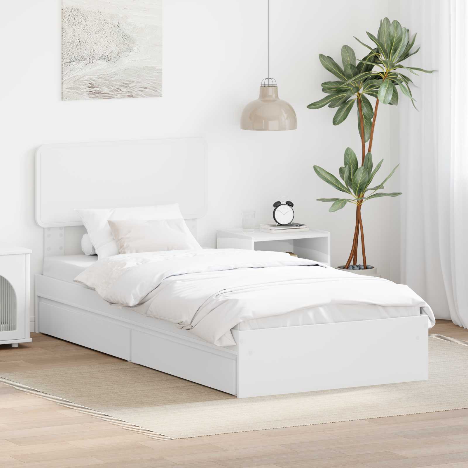 Opslag bed met lade met hoofdeinde Wit 90 x 190 cm Bewerkt hout – afbeelding 1