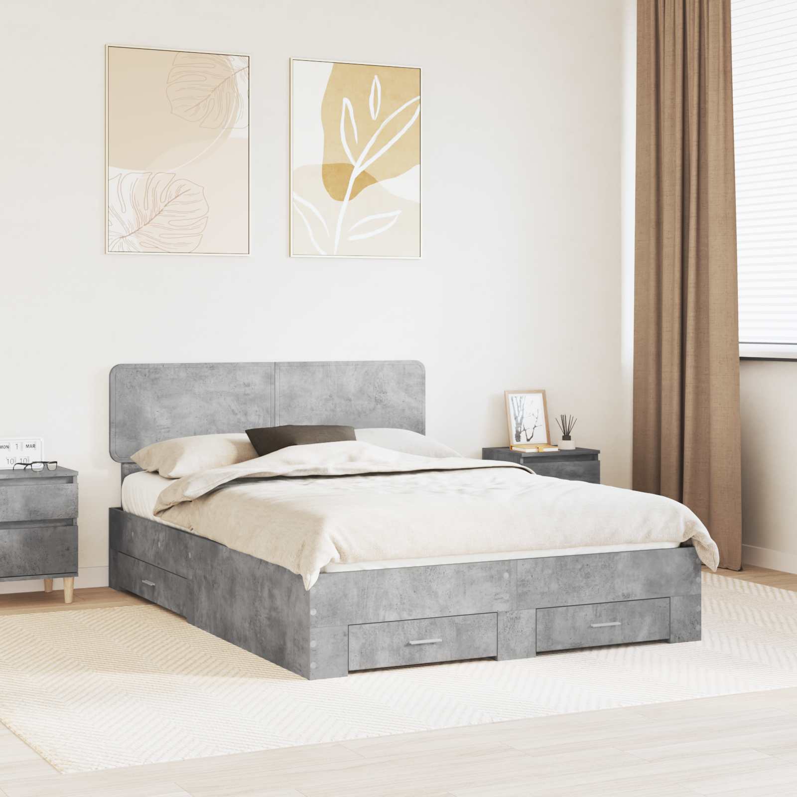 Bedframe met hoofdeinde Beton Grijs 160 x 200 cm Bewerkt hout