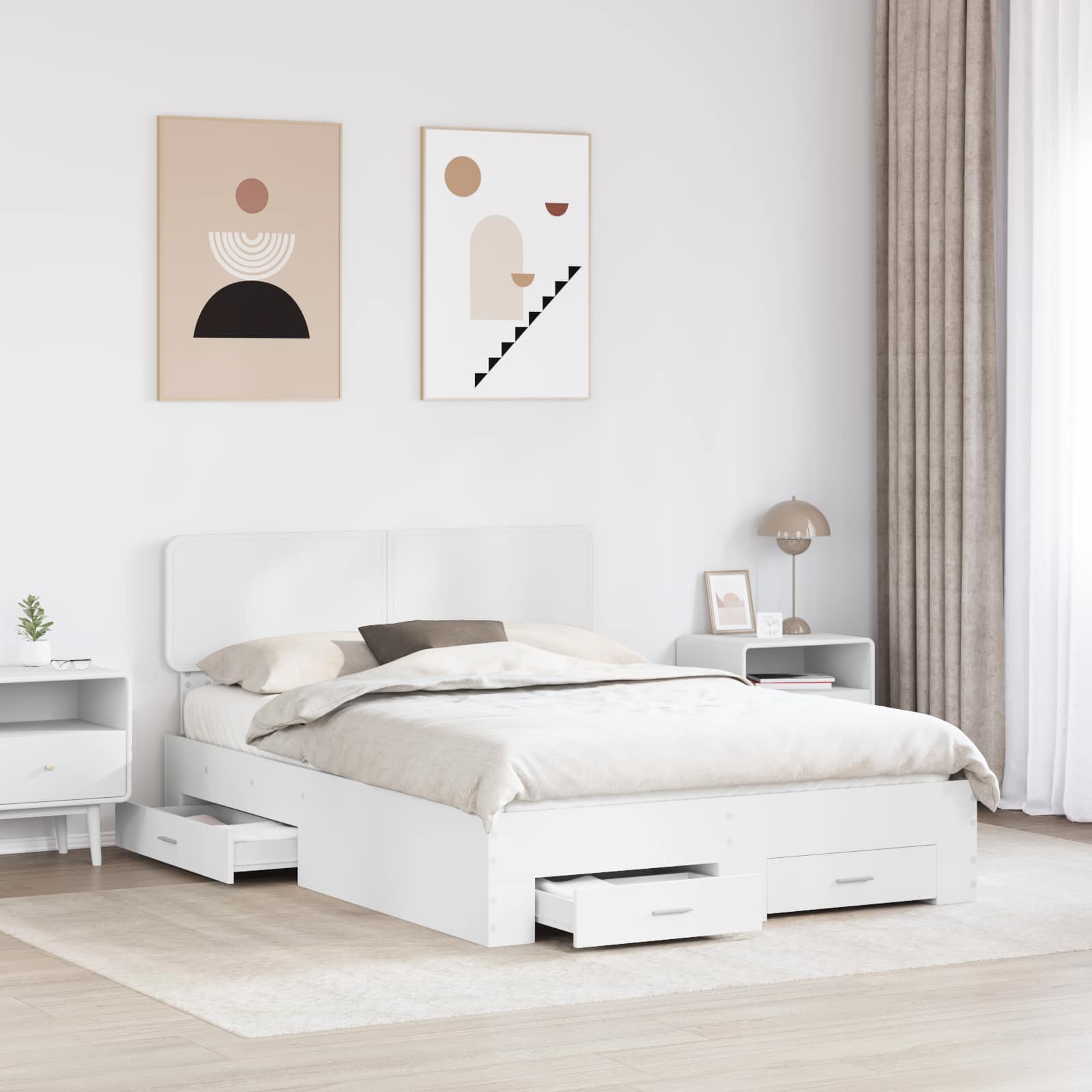 Bedframe met hoofdeinde met lade Wit 150 x 200 cm Bewerkt hout – afbeelding 3