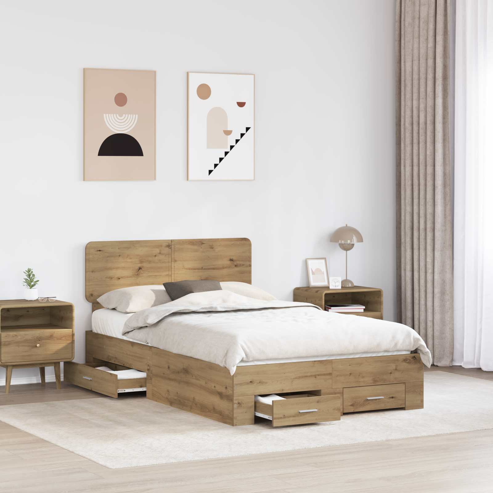 Bedframe met hoofdeinde Artisan Eiken 120 x 200 cm Bewerkt hout – afbeelding 3