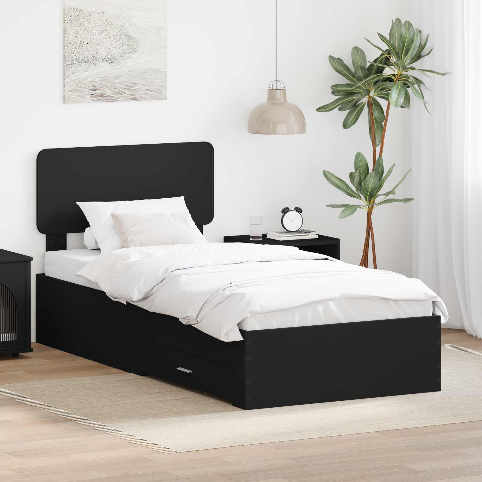 Bedframe met lade met hoofdeinde Zwart 90 x 200 cm Bewerkt hout