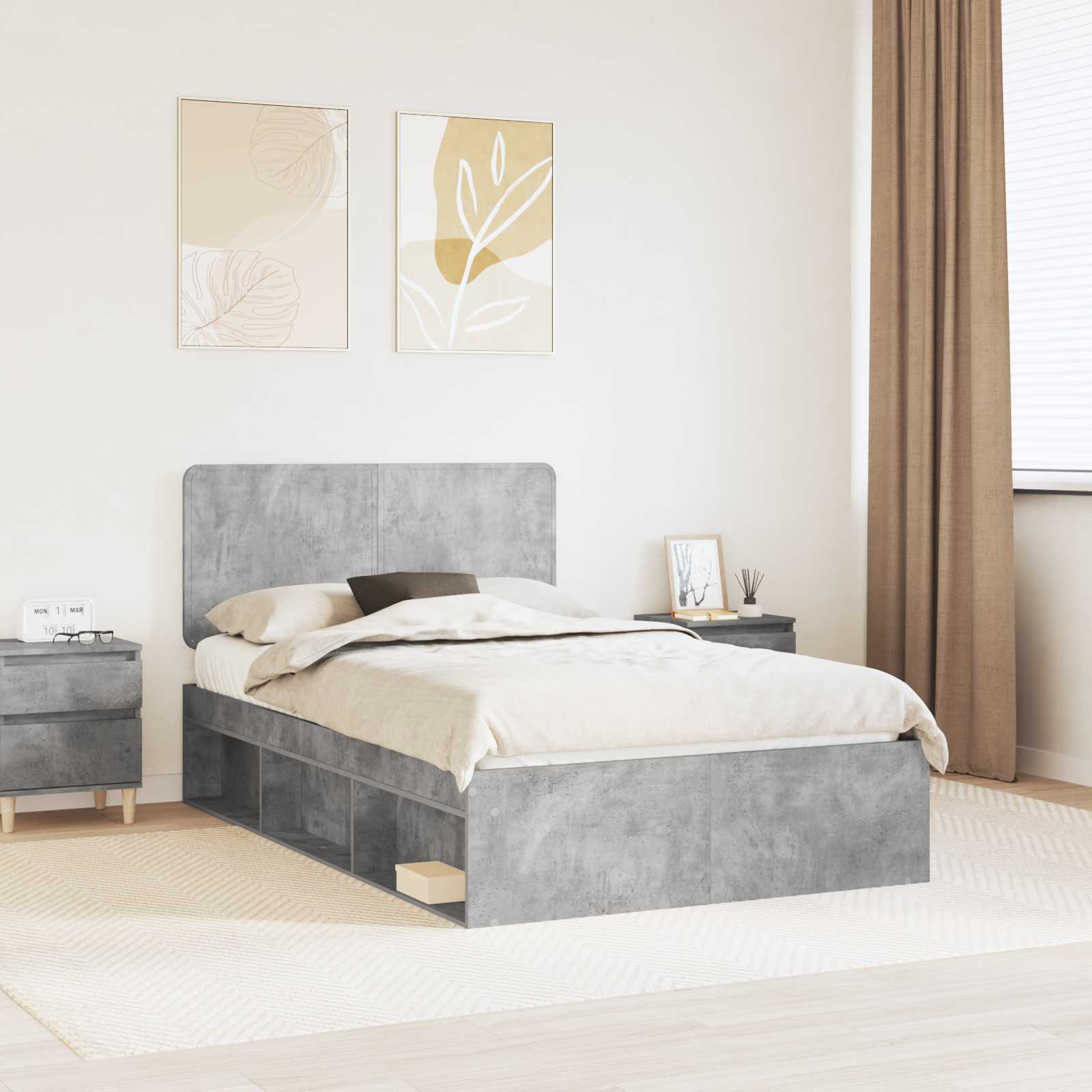 Bedframe met hoofdeinde Beton 120 x 200 cm Massief grenenhout