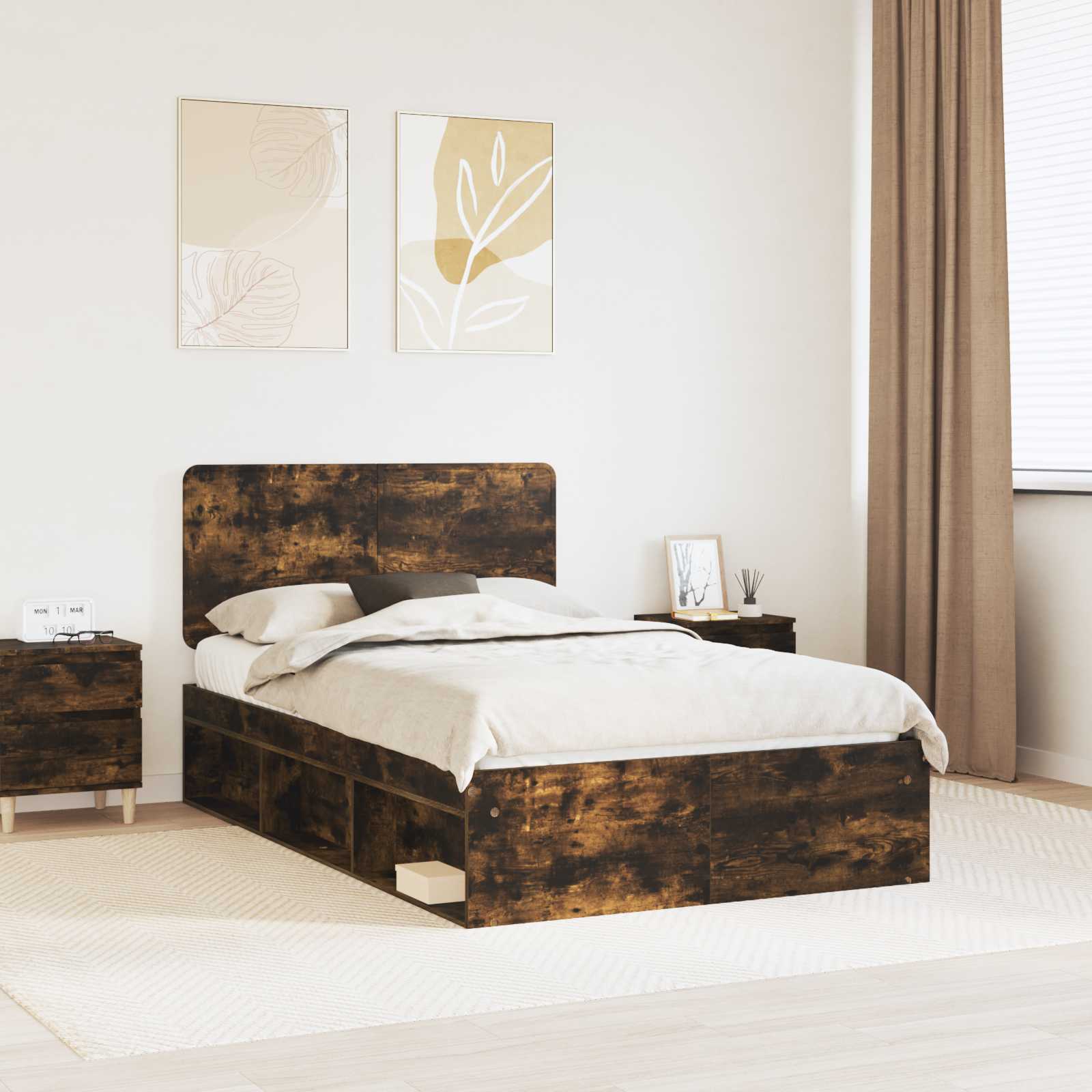 Bedframe Gerookt eiken 120 x 200 cm Massief grenenhout