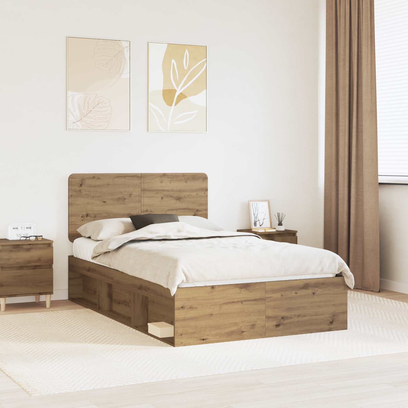 Bedframe Ambachtelijk eiken 120 x 200 cm Massief grenenhout