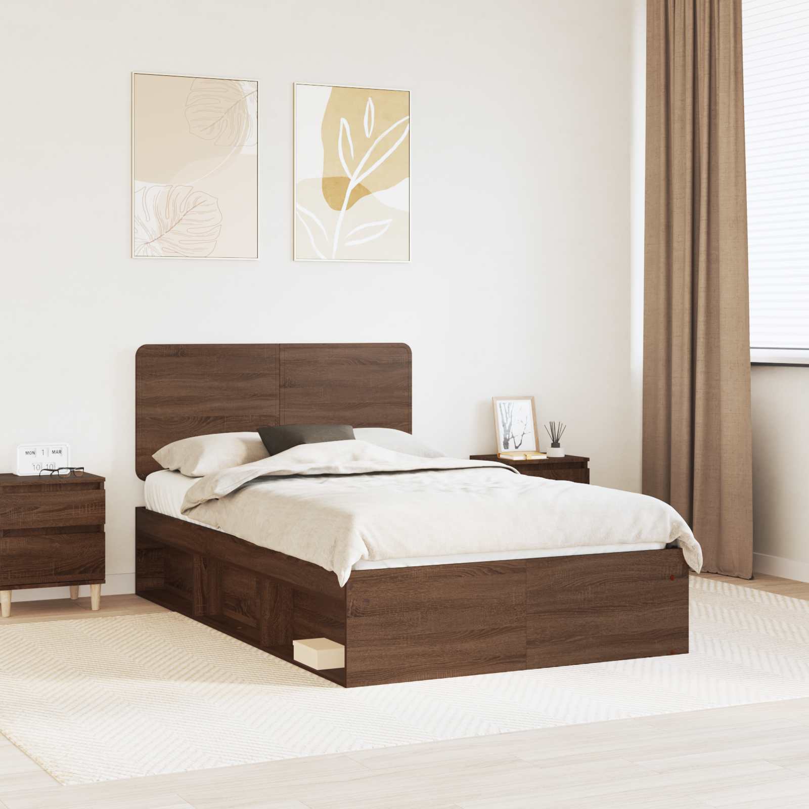 Bedframe Bruin Eiken 120 x 190 cm Massief grenenhout