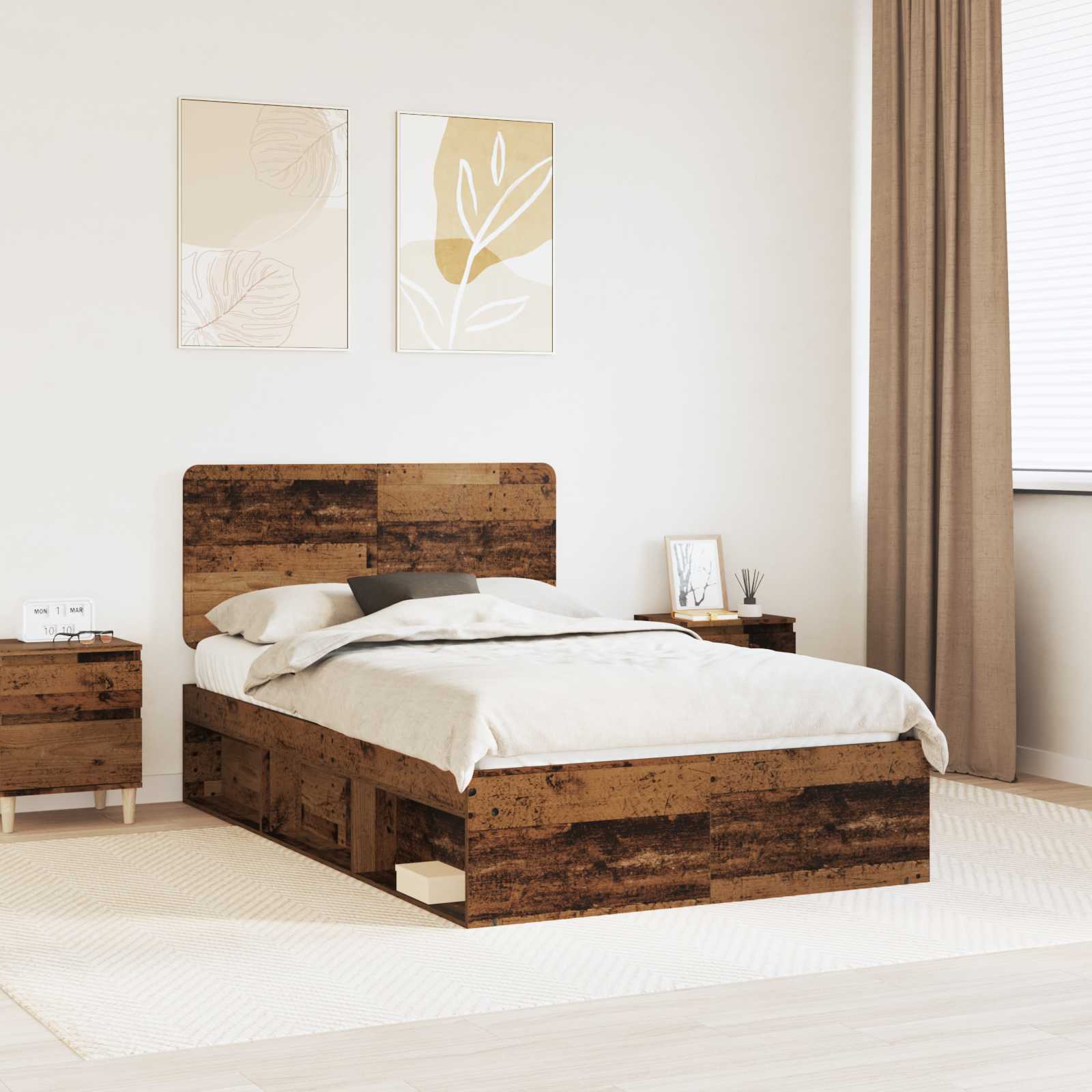Bedframe met hoofdeinde Oudhout 120 x 190 cm Massief grenenhout