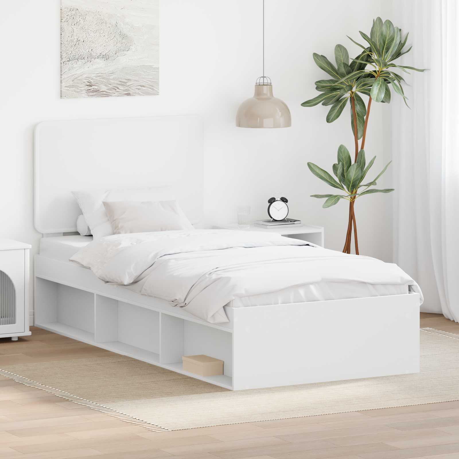 Bedframe met hoofdeinde Wit 100 x 200 cm Massief grenenhout – afbeelding 1
