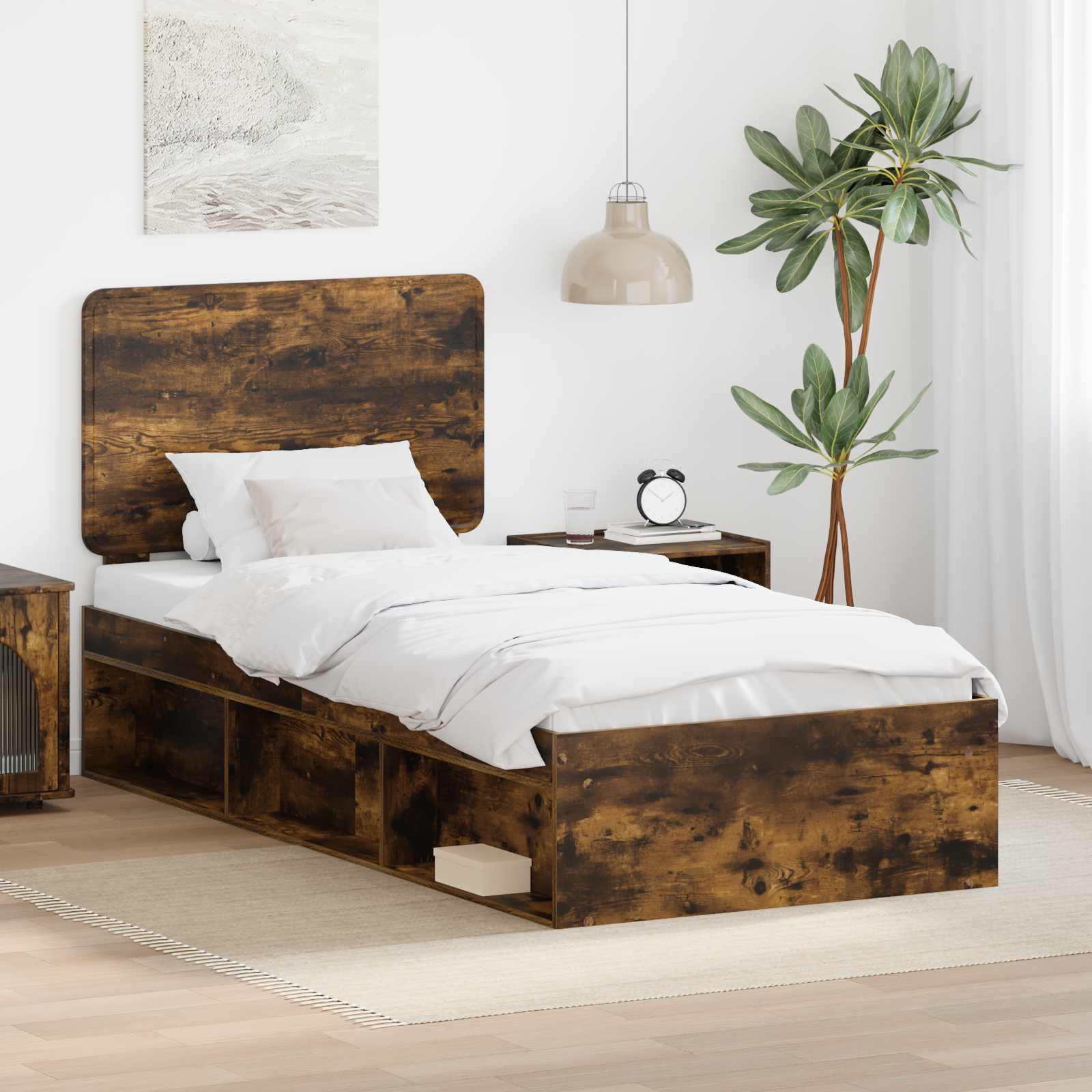 Bedframe Gerookt eiken 100 x 200 cm Massief grenenhout – afbeelding 1
