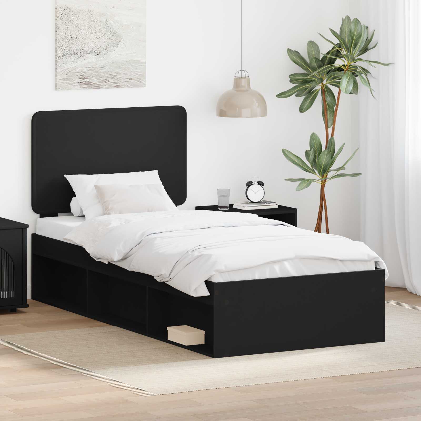 Bedframe met hoofdeinde Zwart 90 x 190 cm Massief grenenhout