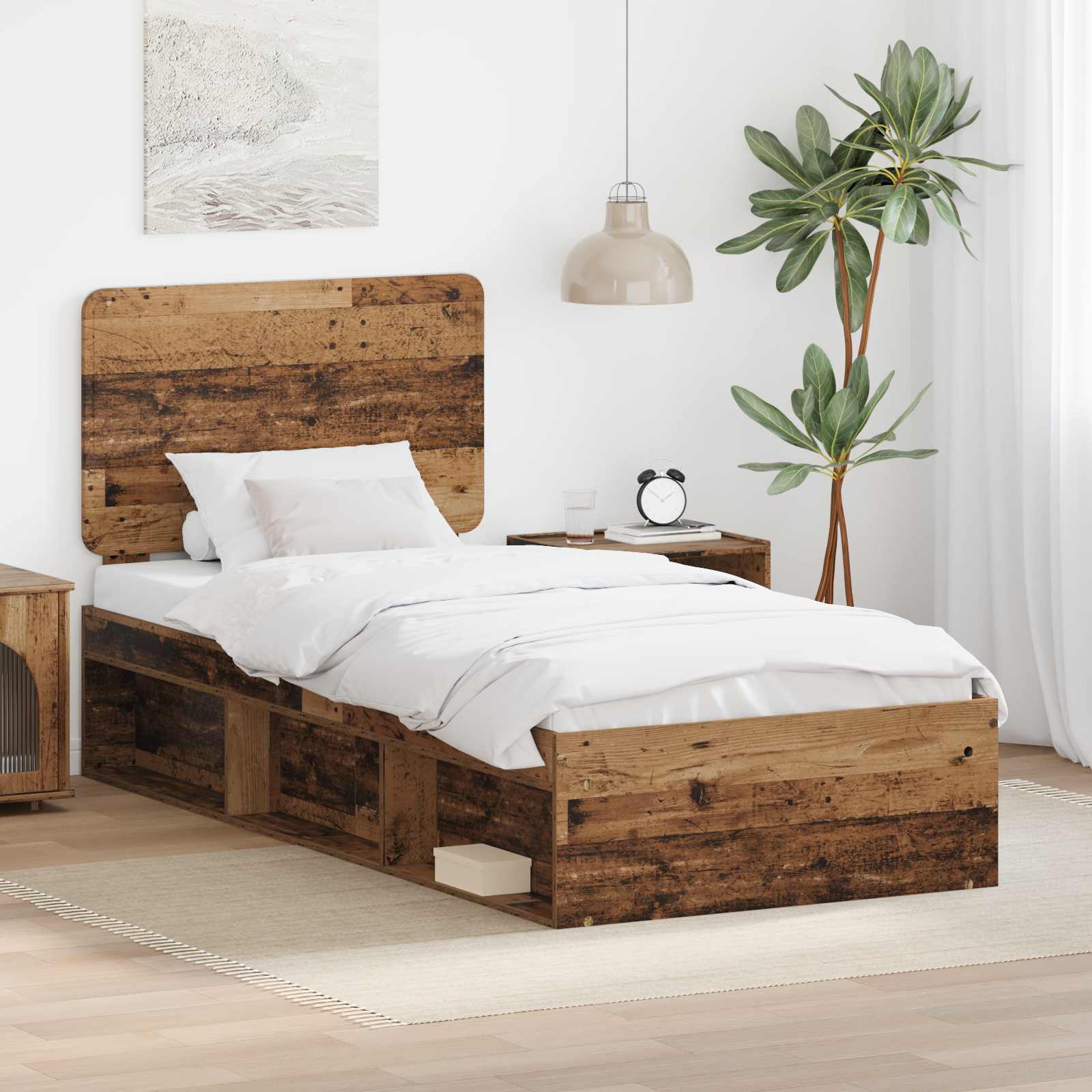 Bedframe met hoofdeinde Oudhout 90 x 190 cm Massief grenenhout
