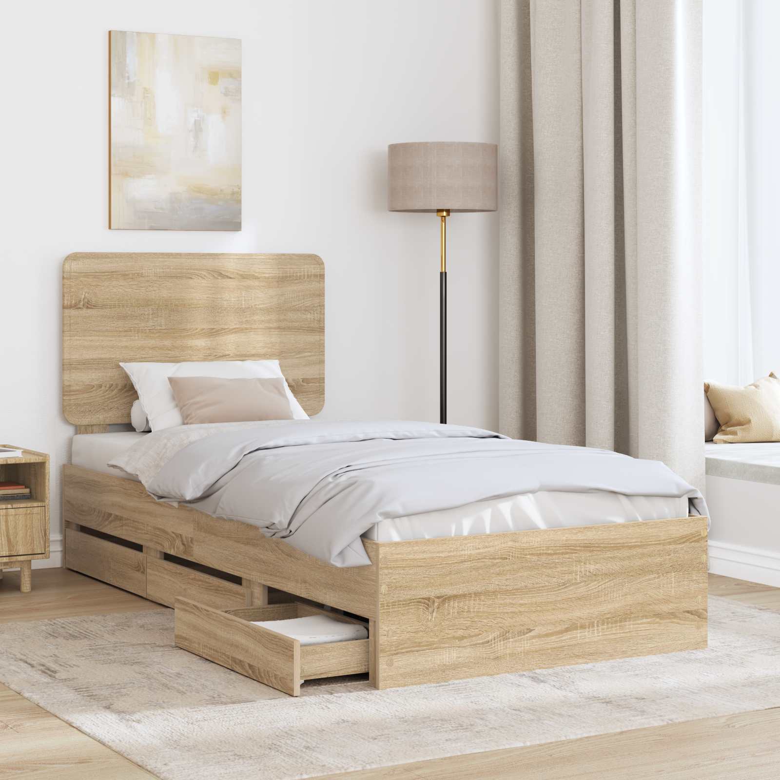 Bedframe met lade Sonoma Eiken 90 x 190 cm Ingenieurshout – afbeelding 3