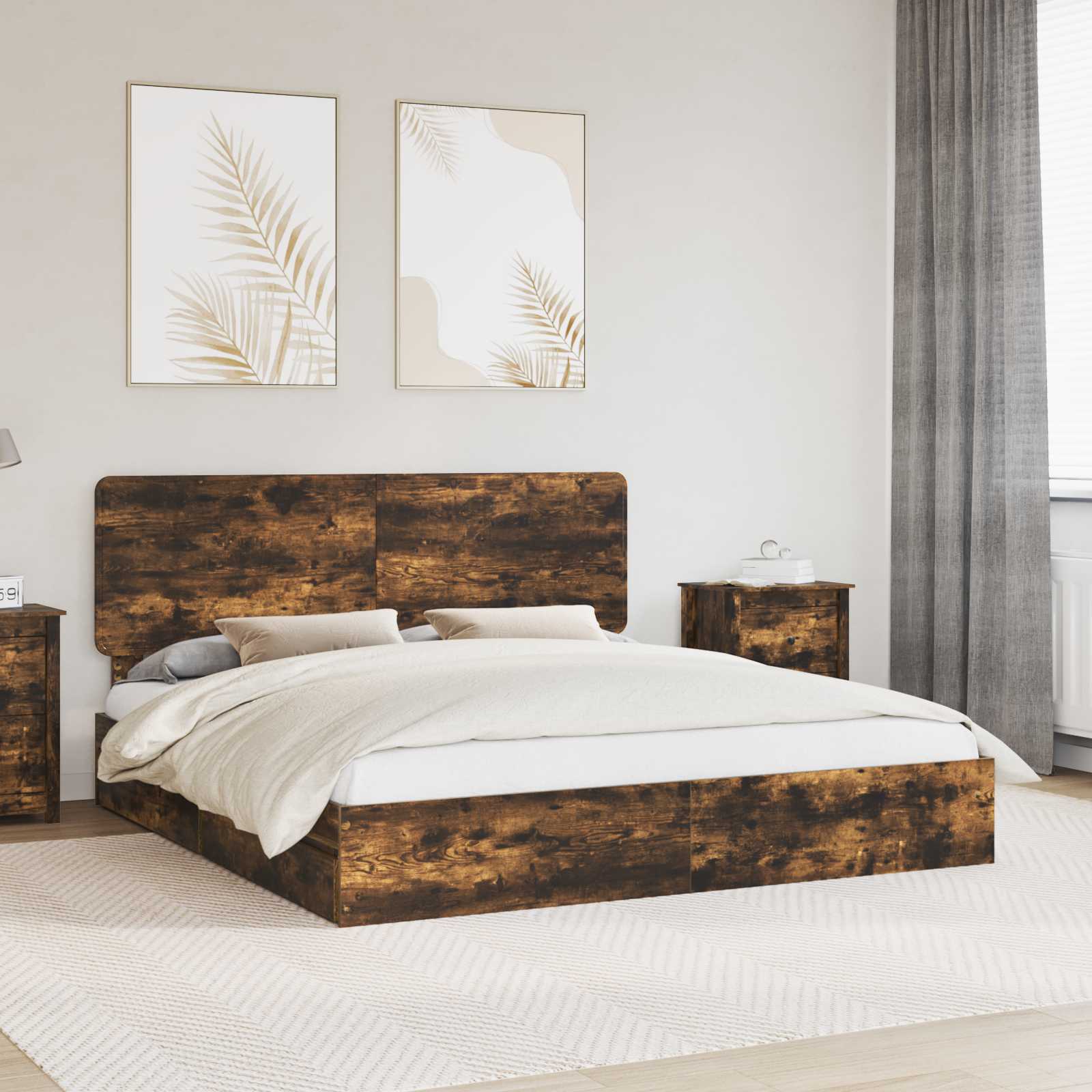 Opslag bed met lade Gerookt eiken 180 x 200 cm Bewerkt hout – afbeelding 1