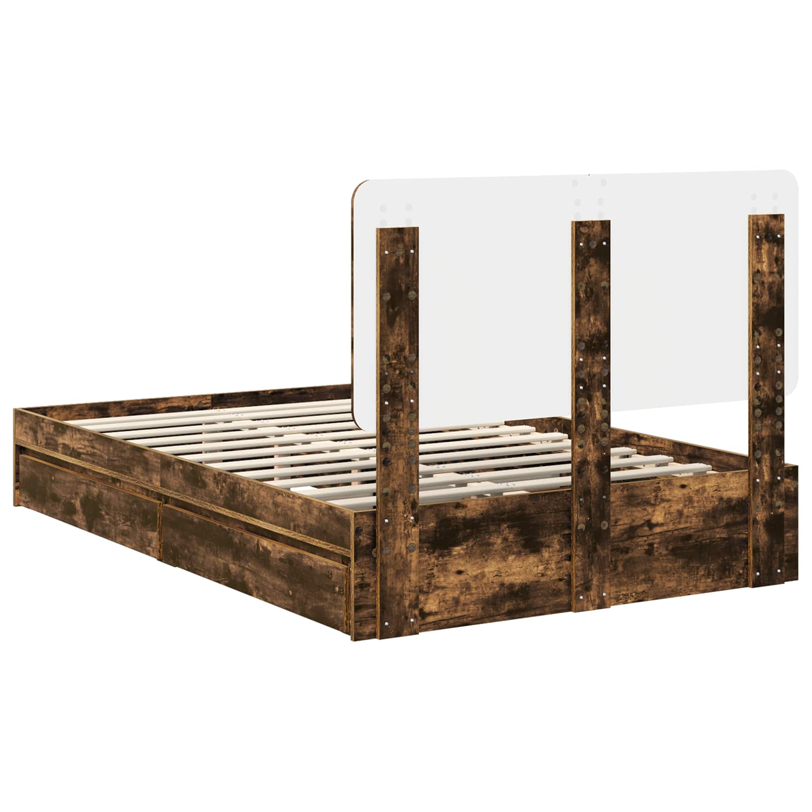 Opslag bed met lade Gerookt eiken 120 x 200 cm Bewerkt hout – afbeelding 10