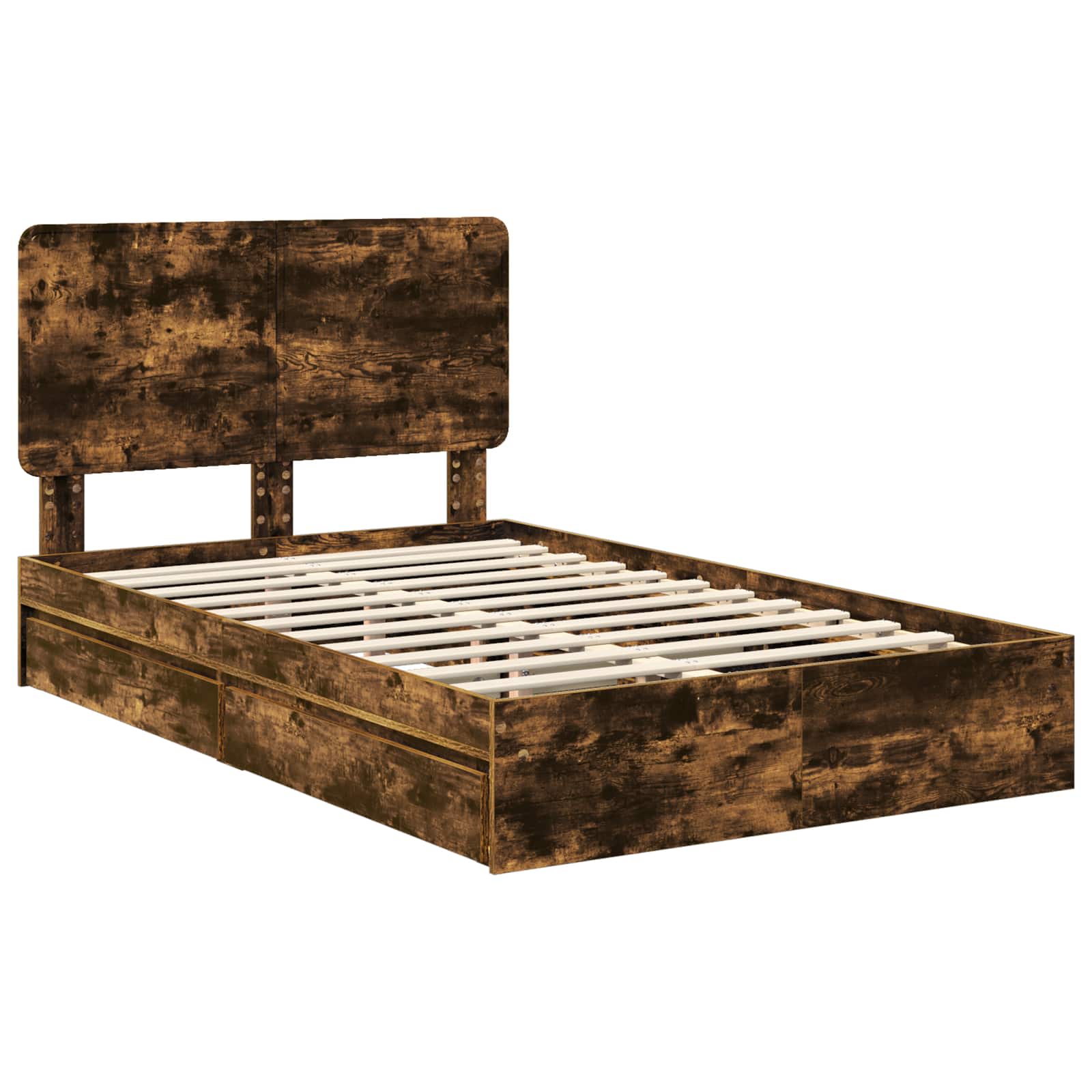Opslag bed met lade Gerookt eiken 120 x 200 cm Bewerkt hout – afbeelding 4