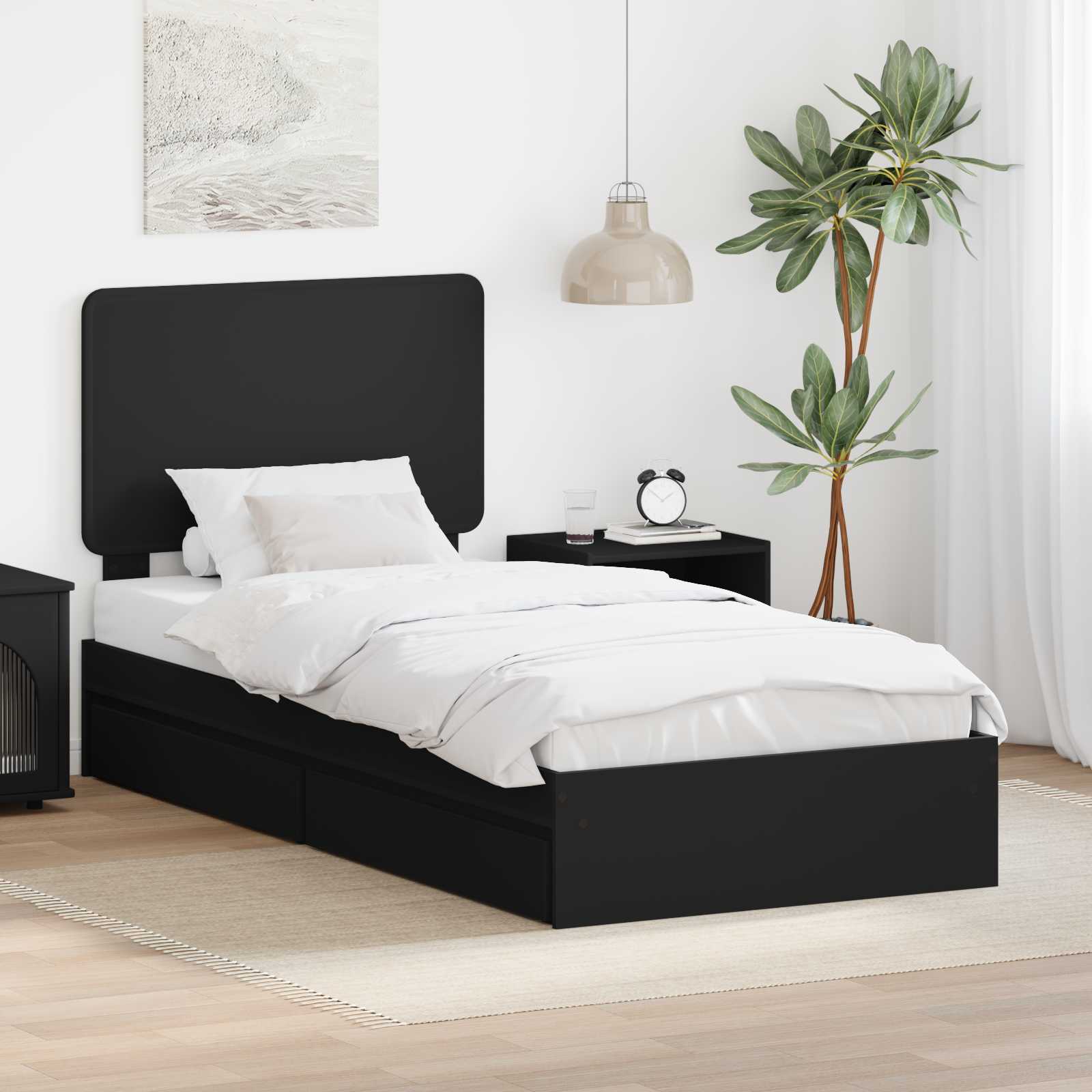 Opslag bed met lade met opslag Zwart 100 x 200 cm Bewerkt hout – afbeelding 1