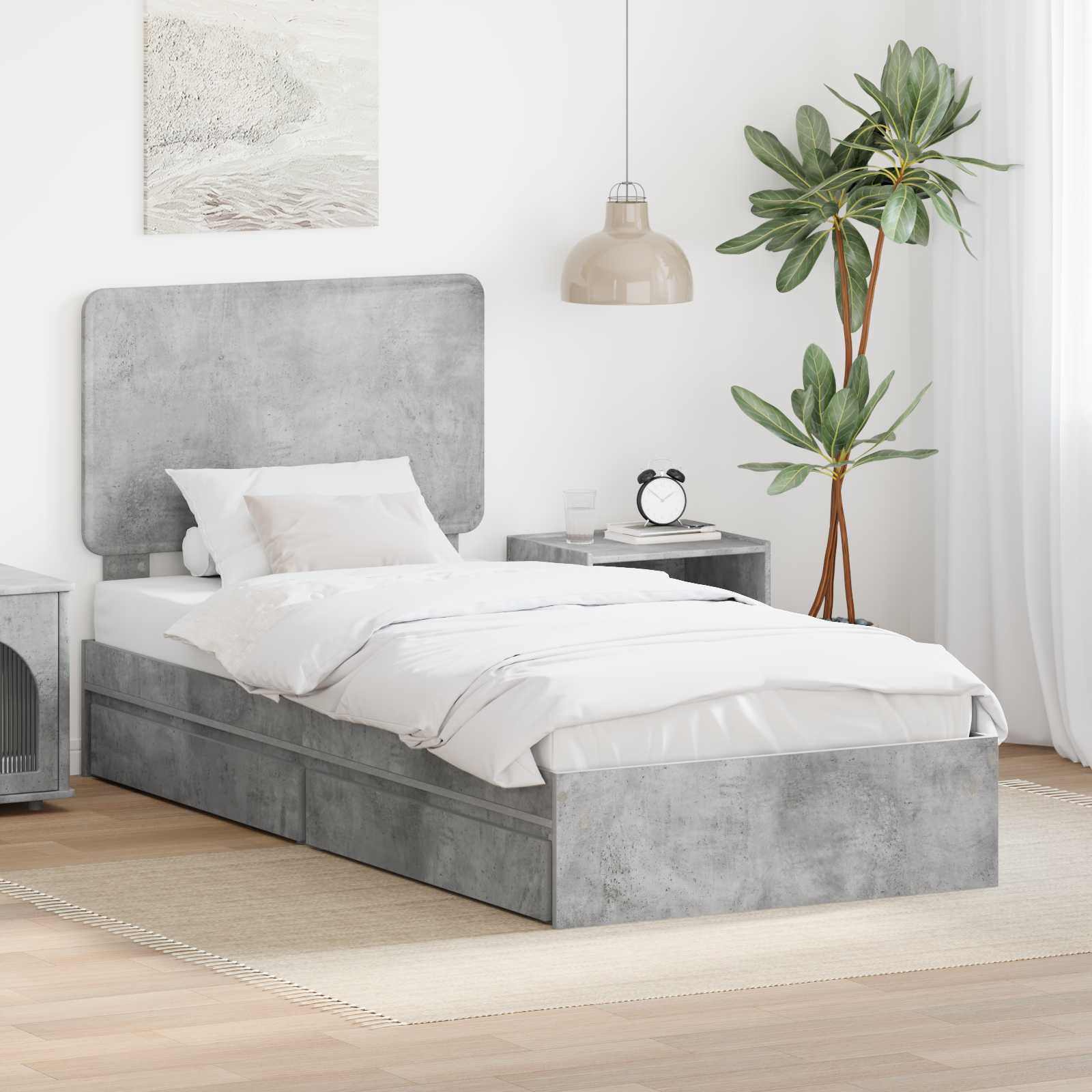 Opslag bed met lade Beton Grijs 90 x 200 cm Bewerkt hout