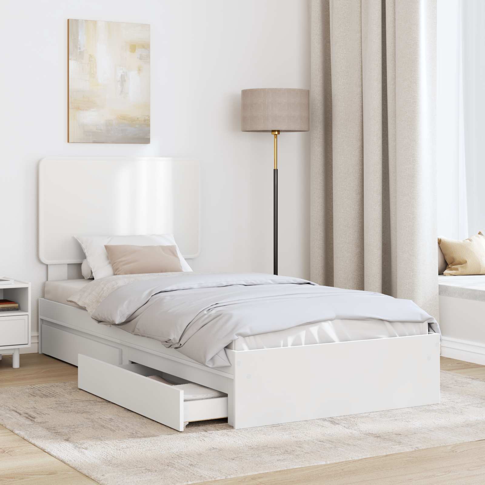 Opslag bed met hoofdeinde met lade Wit 90 x 190 cm Bewerkt hout – afbeelding 3
