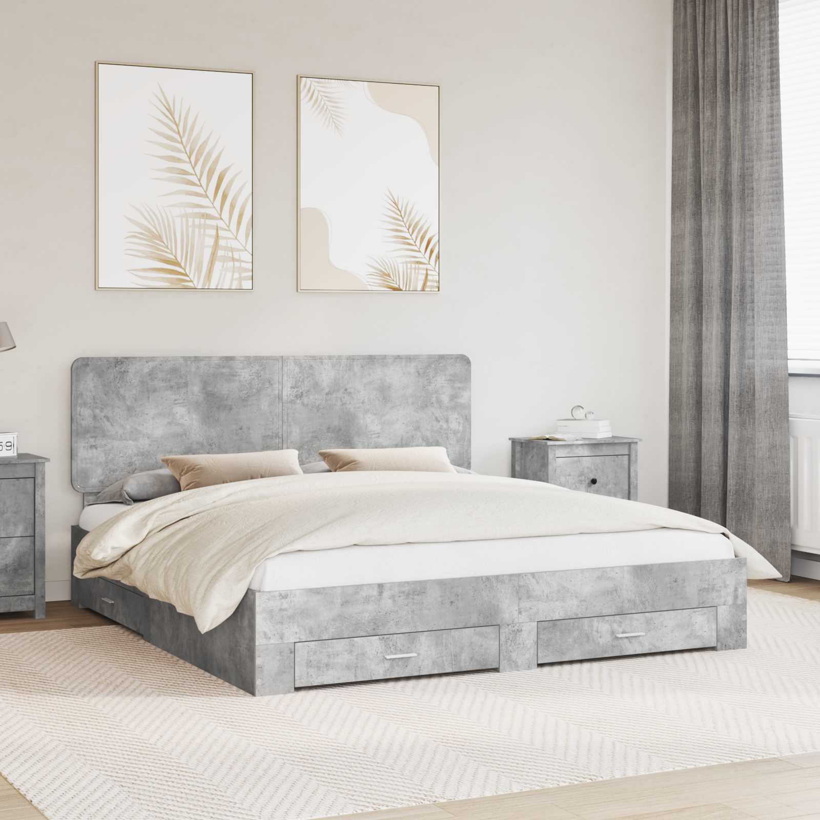 Bedframe met hoofdeinde Beton Grijs 180 x 200 cm Bewerkt hout