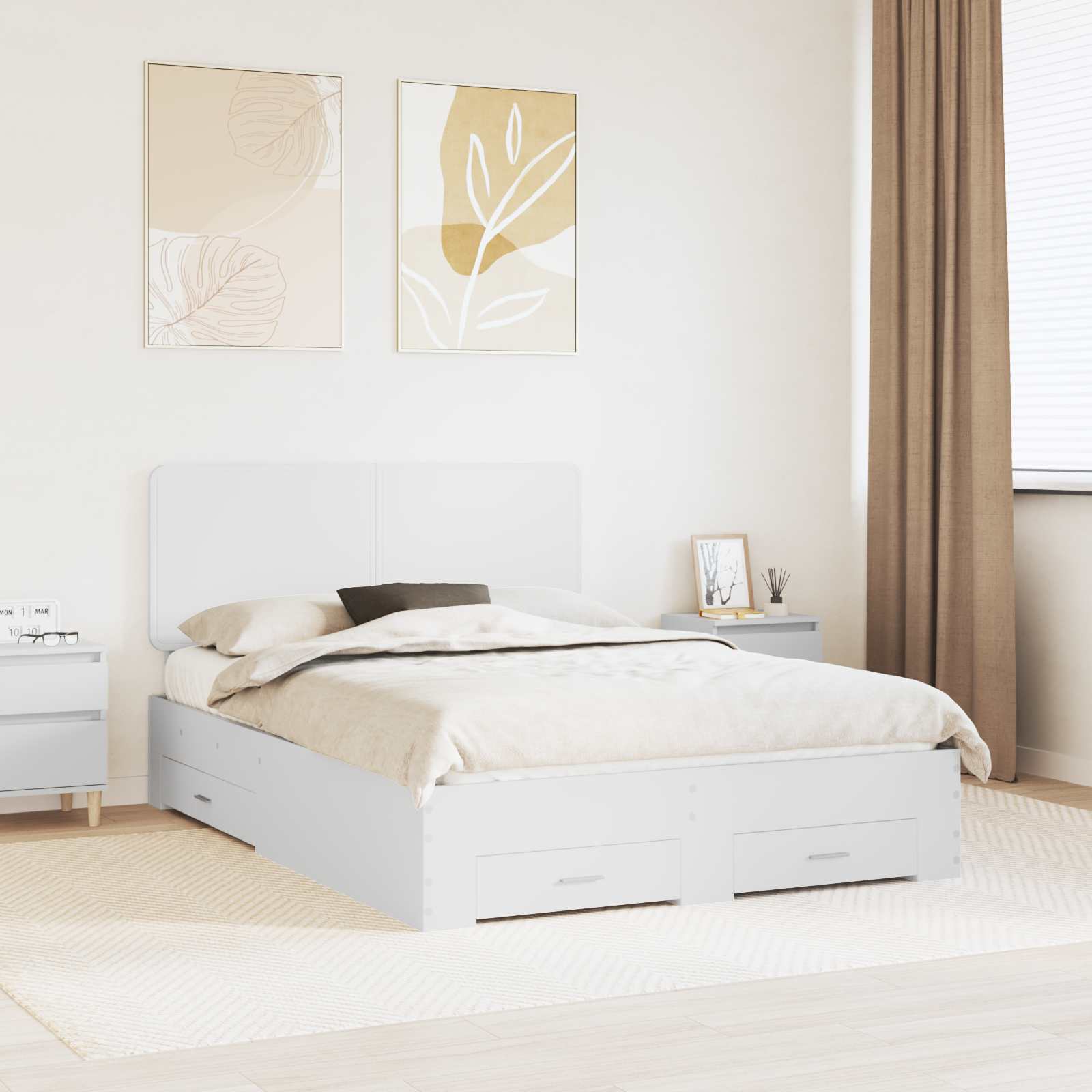 Bedframe met hoofdeinde met lade Wit 150 x 200 cm Bewerkt hout – afbeelding 1