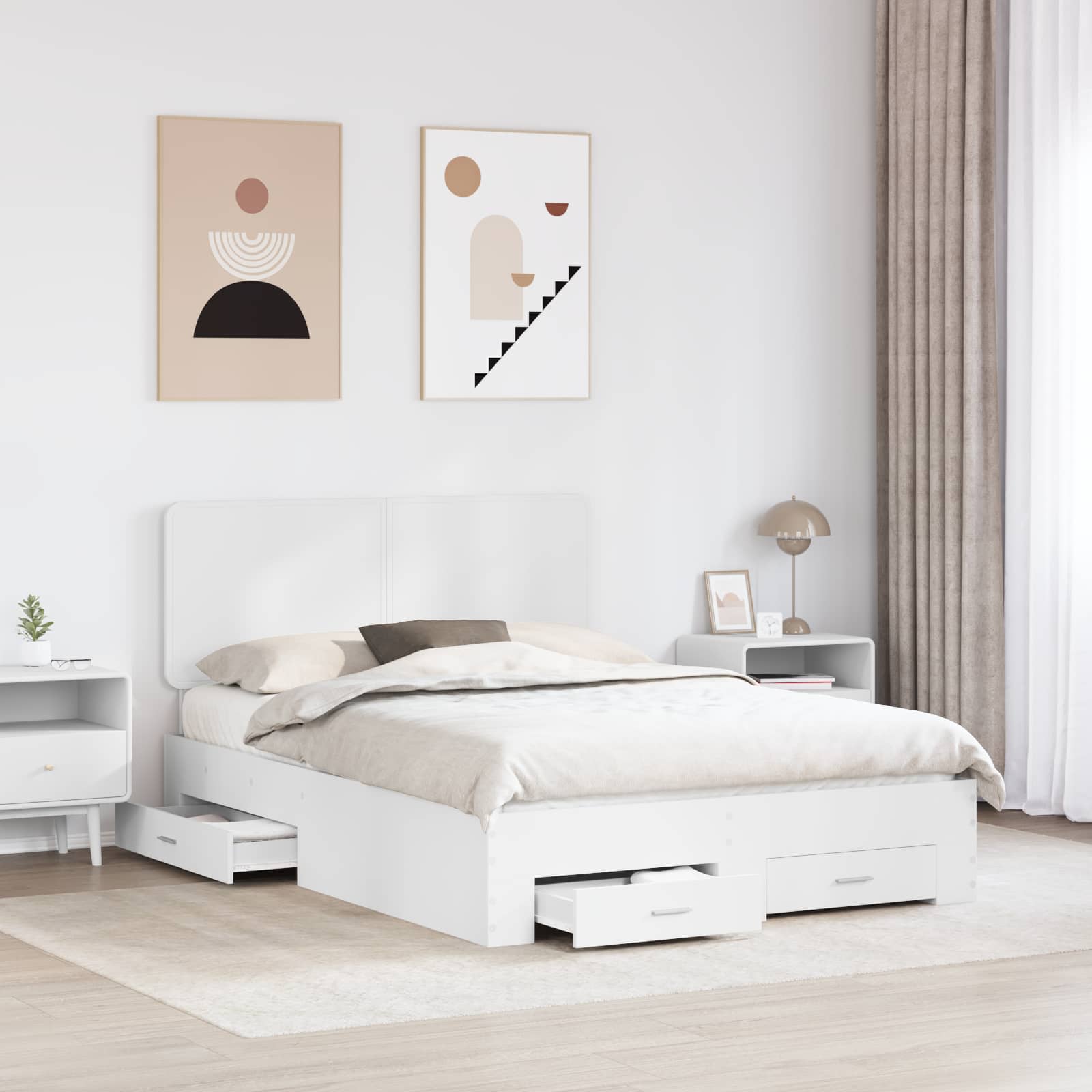 Bedframe met hoofdeinde met lade Wit 150 x 200 cm Bewerkt hout – afbeelding 3