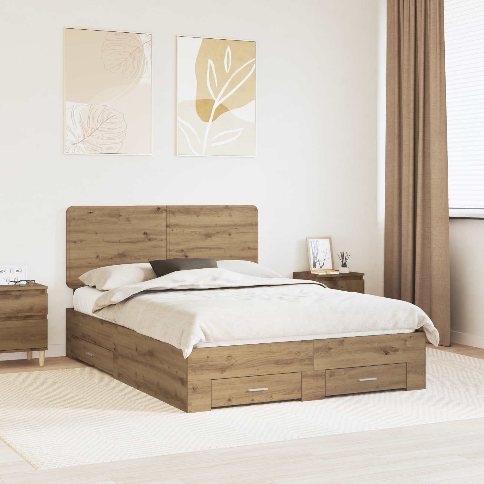 Bedframe met lade Artisan Eiken 140 x 200 cm Bewerkt hout