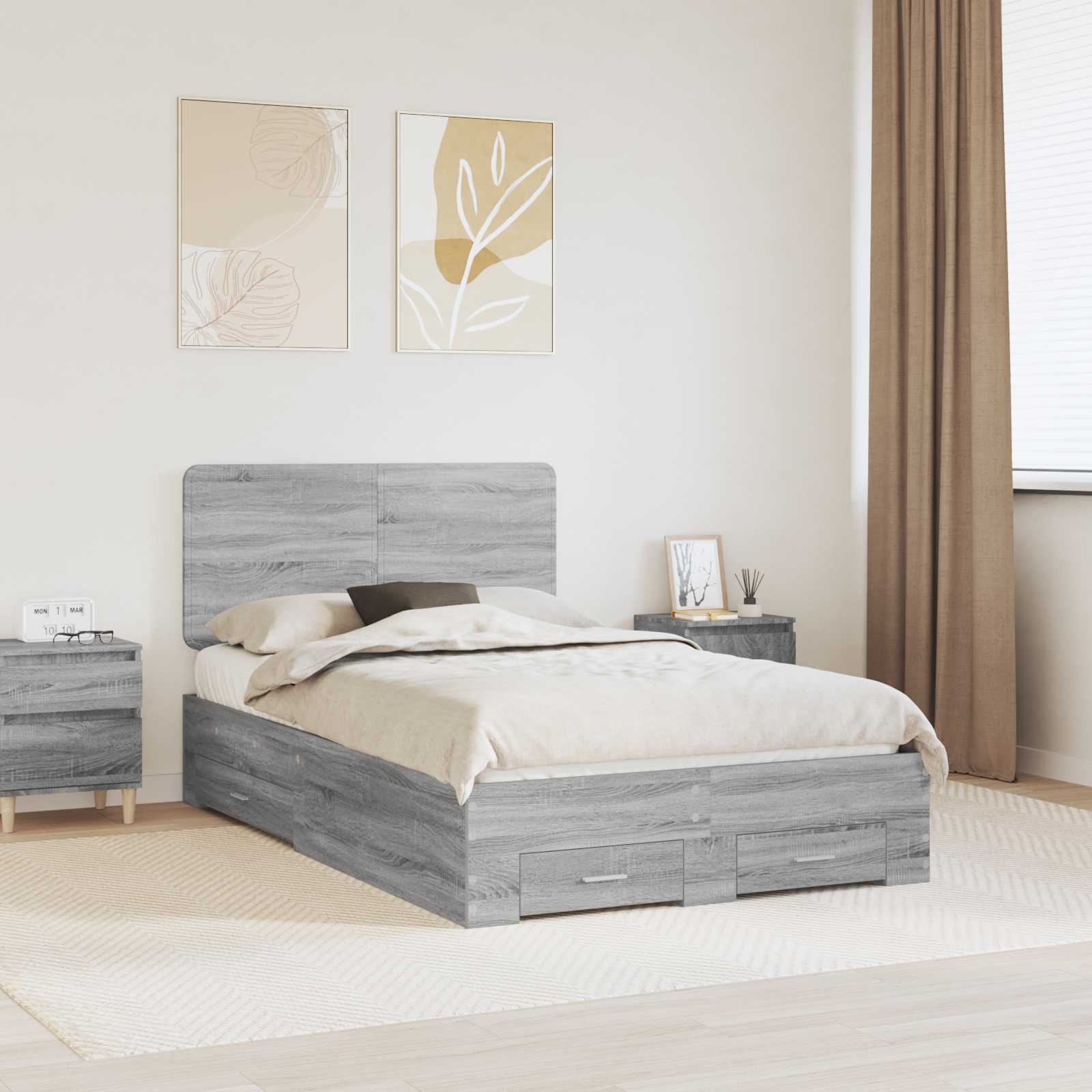 Bedframe met hoofdeinde Grijs Sonoma 120 x 200 cm Bewerkt hout