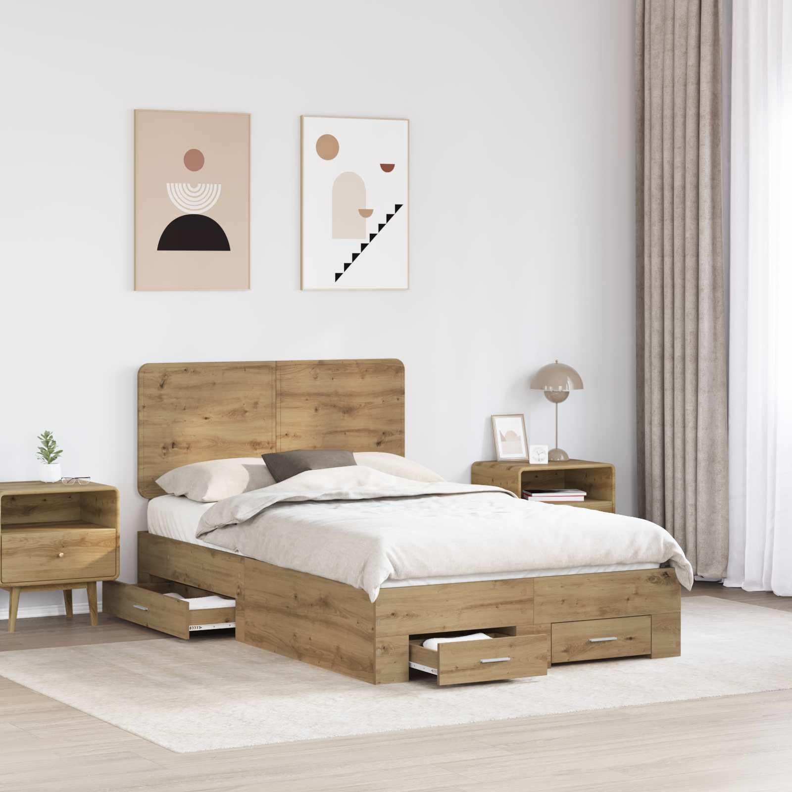 Bedframe met hoofdeinde Artisan Eiken 120 x 200 cm Bewerkt hout – afbeelding 3