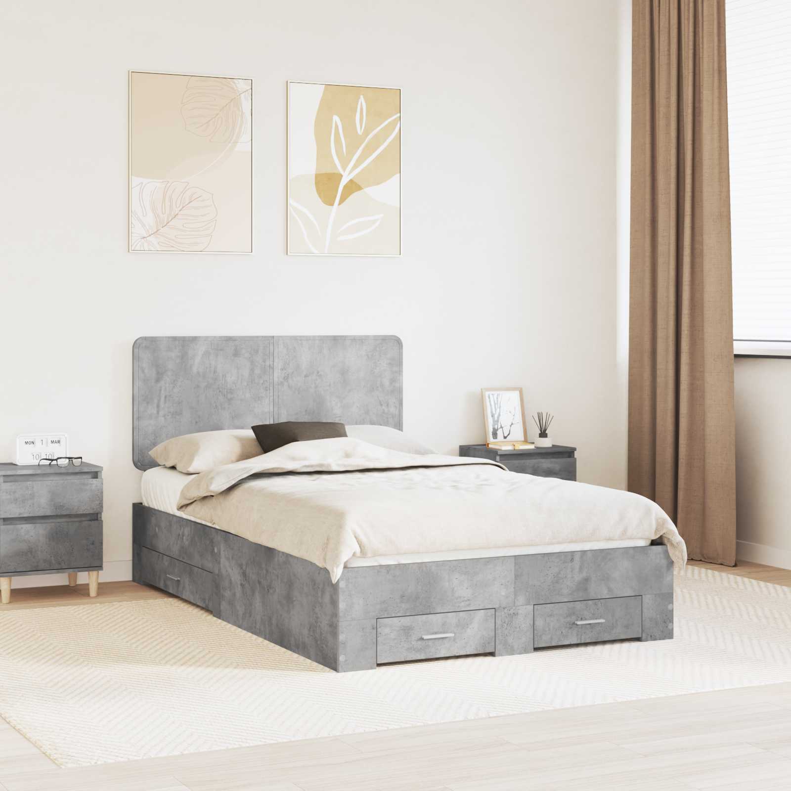 Bedframe met hoofdeinde Beton Grijs 120 x 190 cm Bewerkt hout