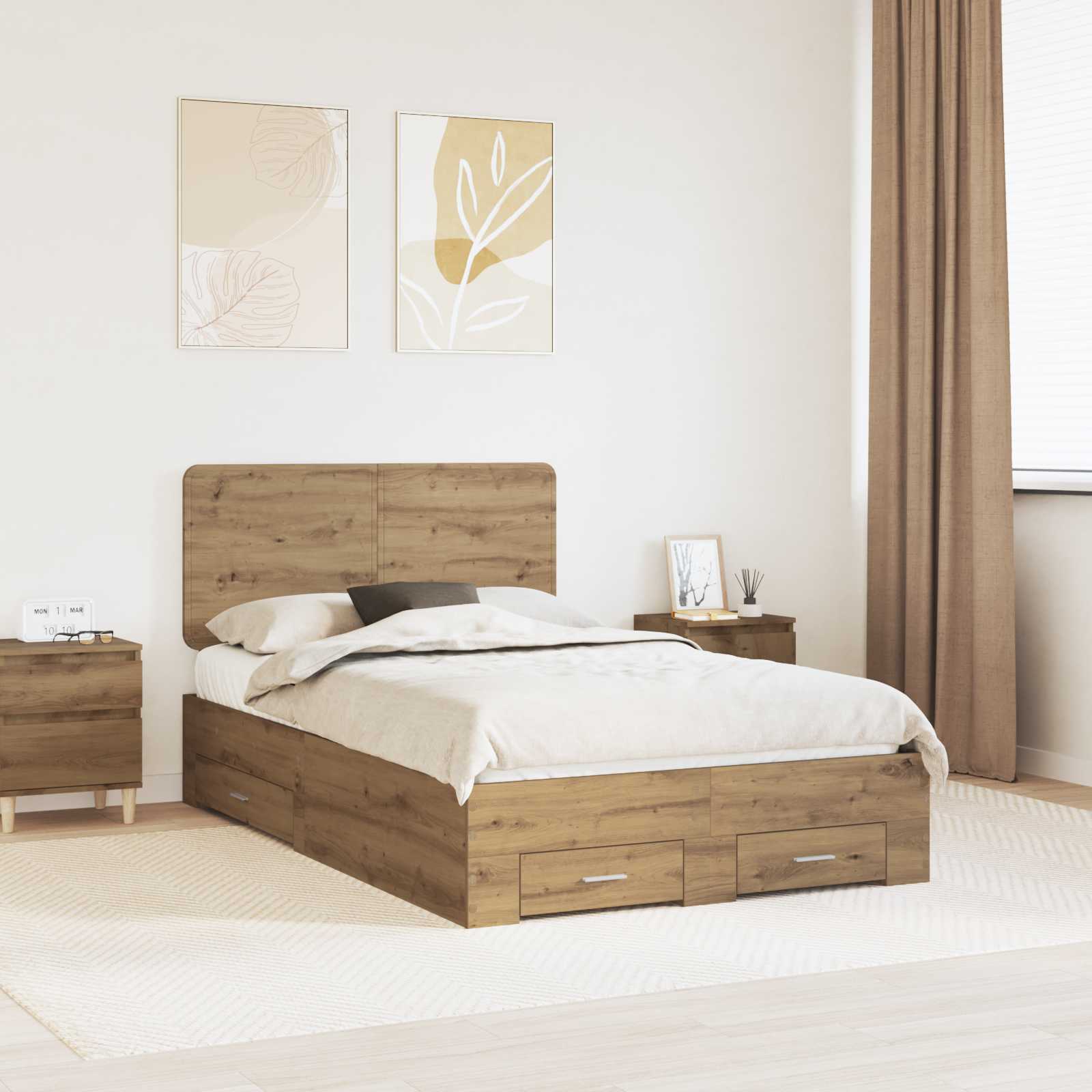 Bedframe met hoofdeinde Artisan Eiken 120 x 190 cm Bewerkt hout