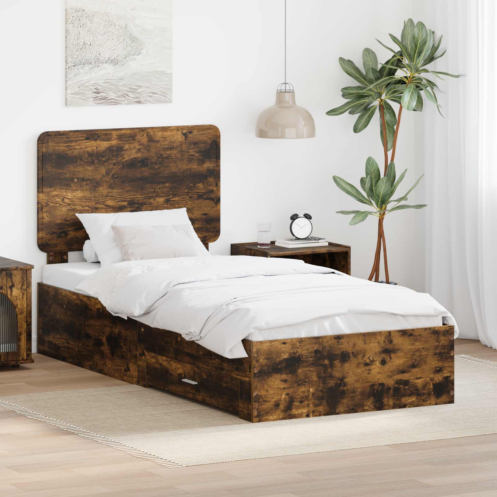 Bedframe met hoofdeinde Gerookt eiken 90 x 200 cm Bewerkt hout