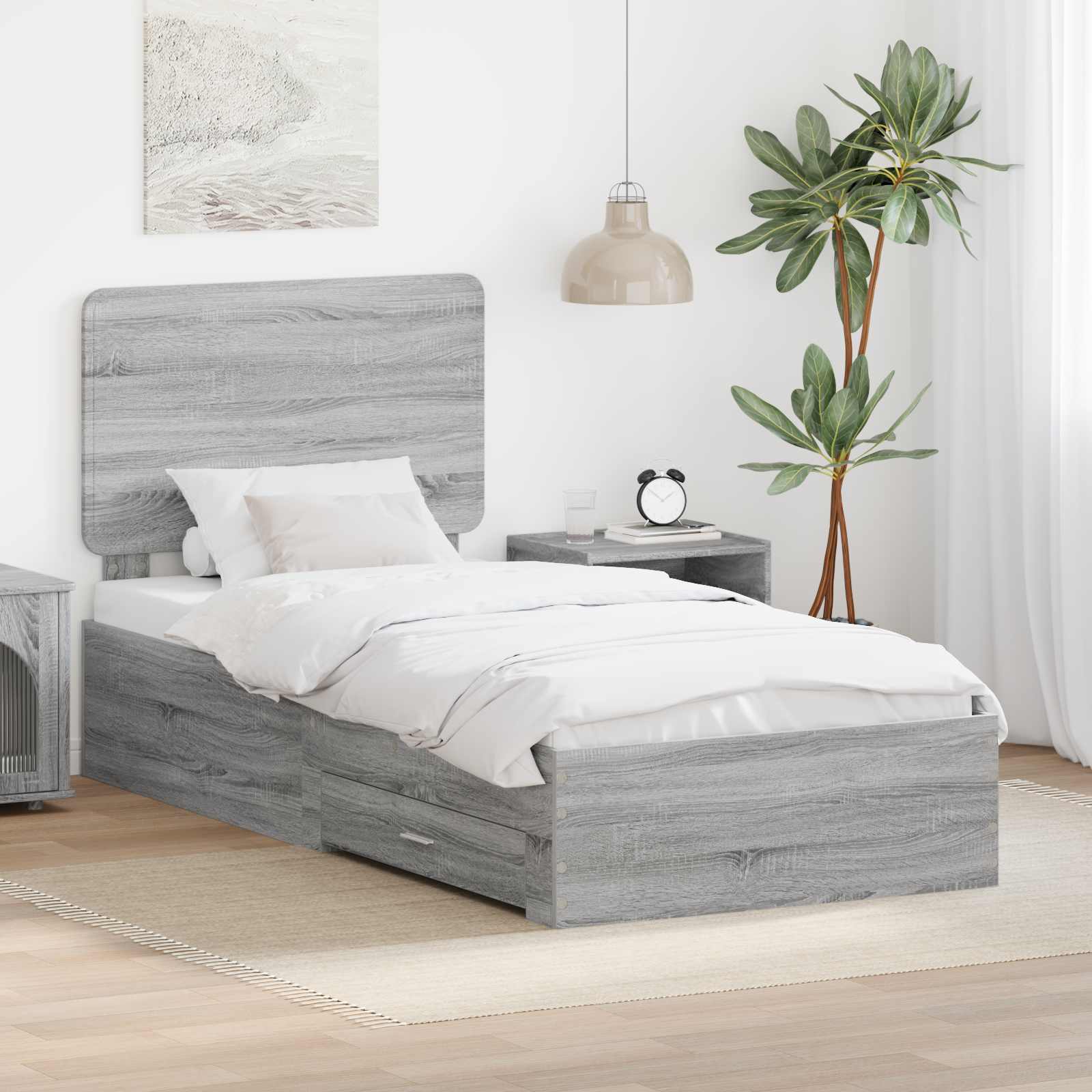 Bedframe met hoofdeinde Grijs Sonoma 90 x 200 cm Bewerkt hout