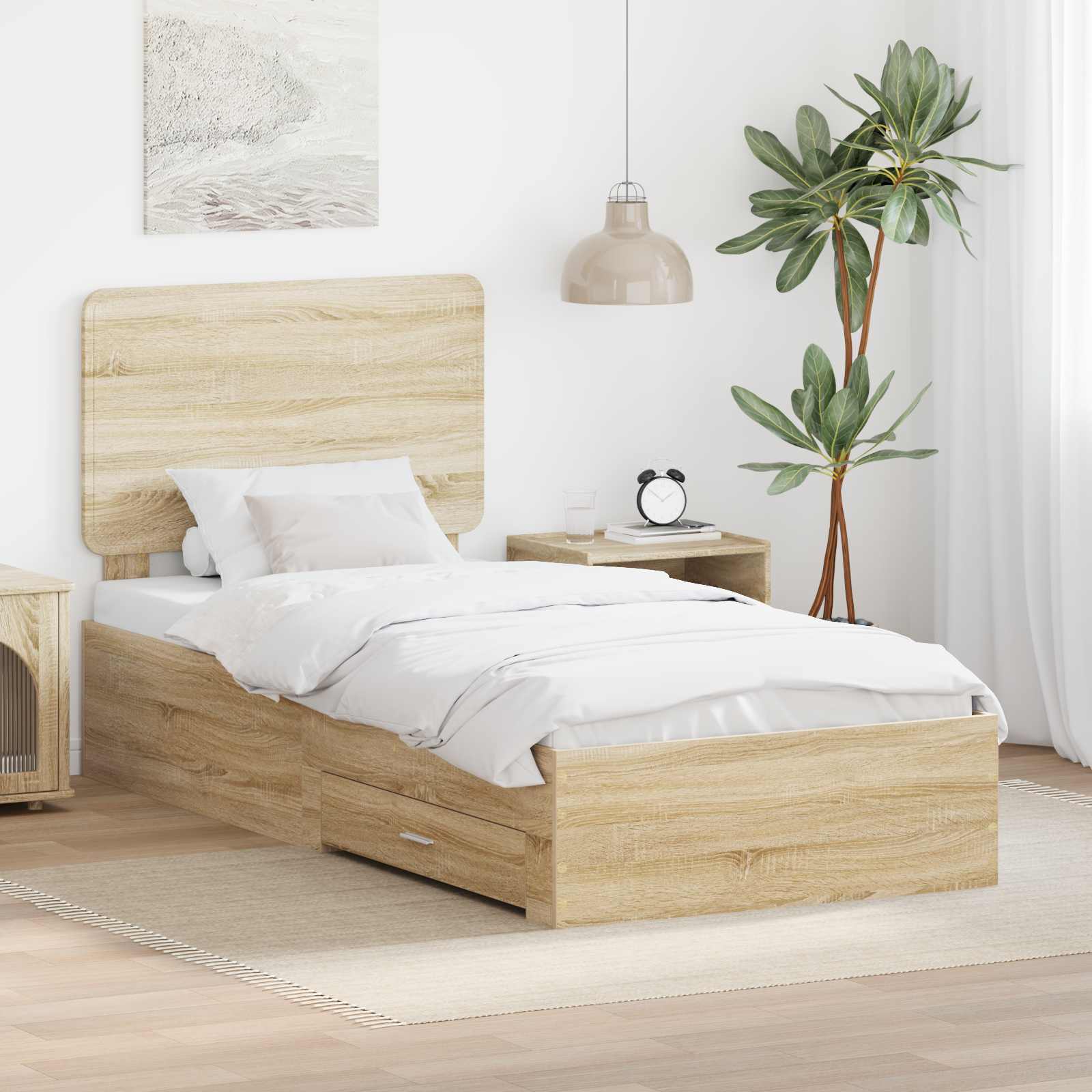 Bedframe met hoofdeinde Sonoma Eiken 90 x 190 cm Bewerkt hout