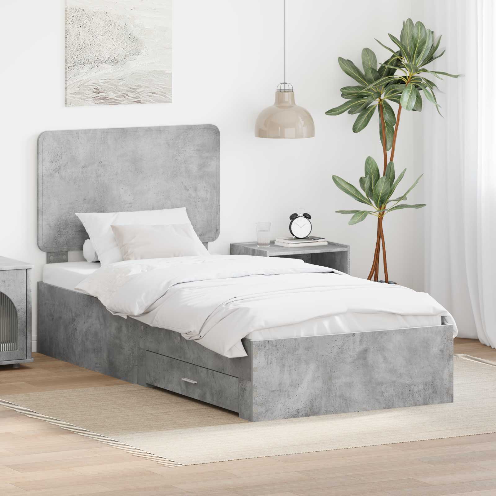 Bedframe met hoofdeinde Beton Grijs 90 x 190 cm Bewerkt hout