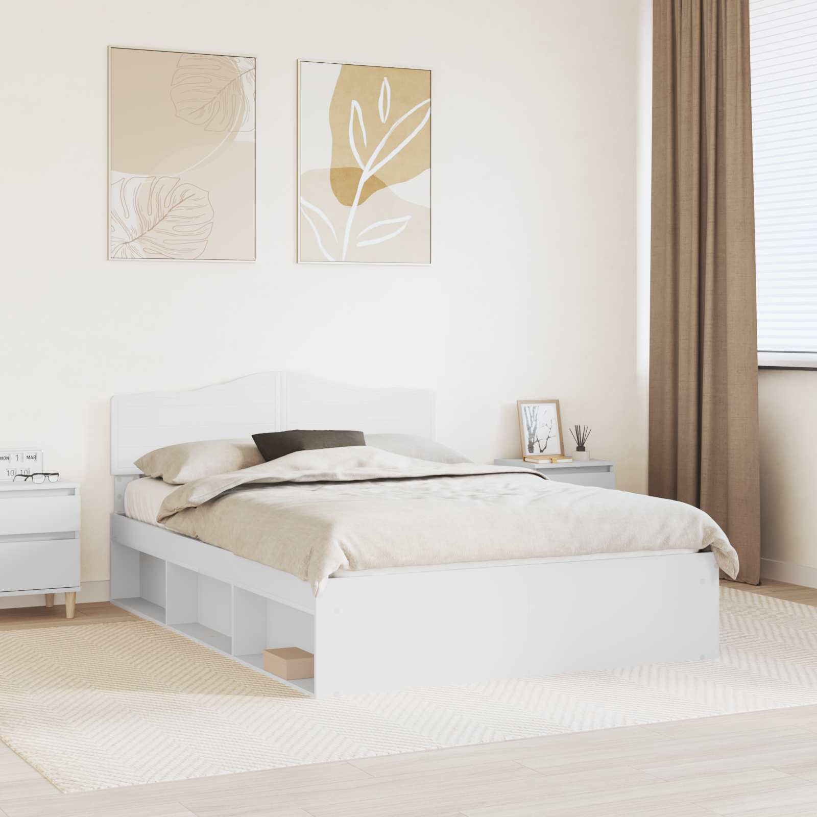 Bedframe met hoofdeinde Wit 150 x 200 cm Massief grenenhout – afbeelding 1
