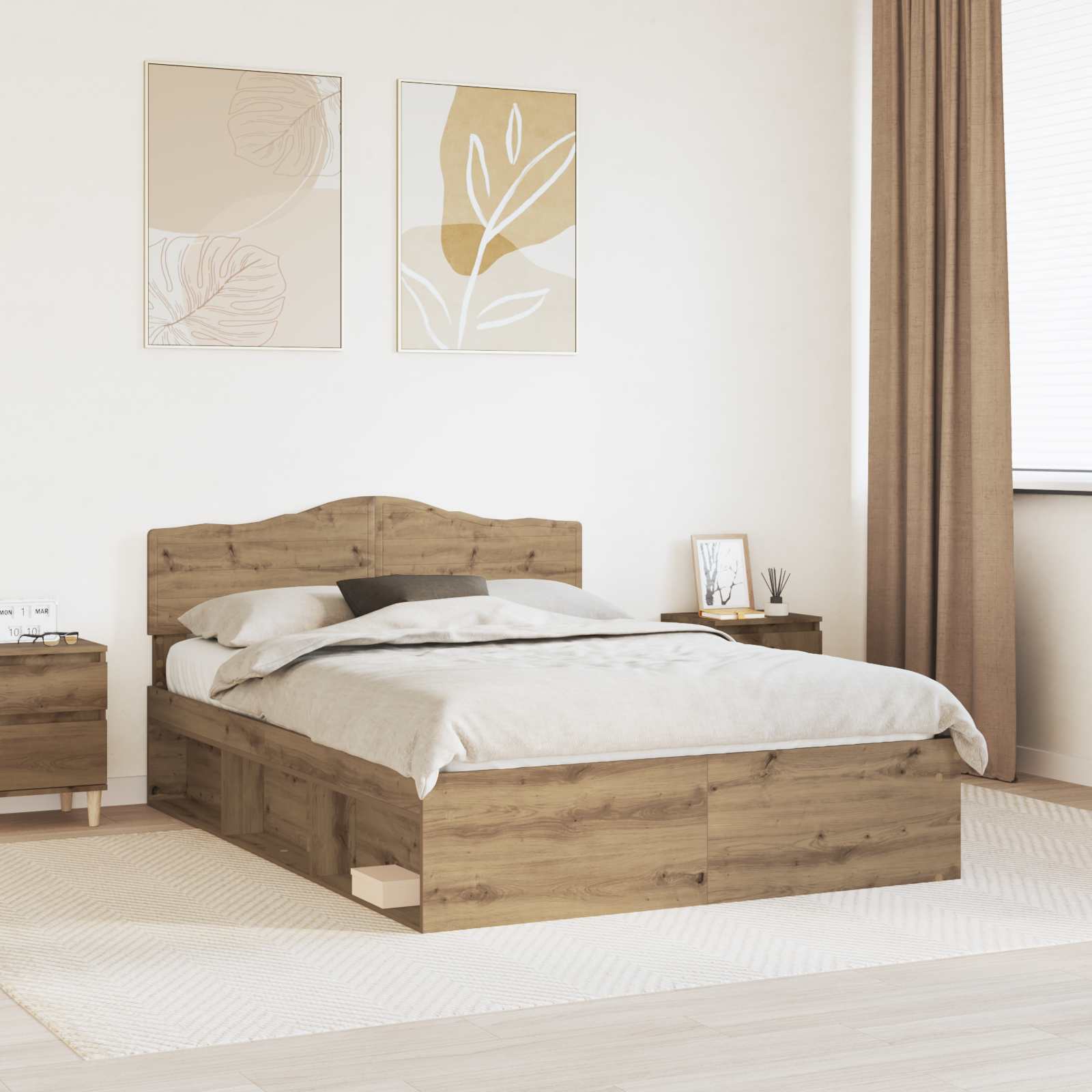 Bedframe Ambachtelijk eiken 140 x 200 cm Massief grenenhout – afbeelding 1