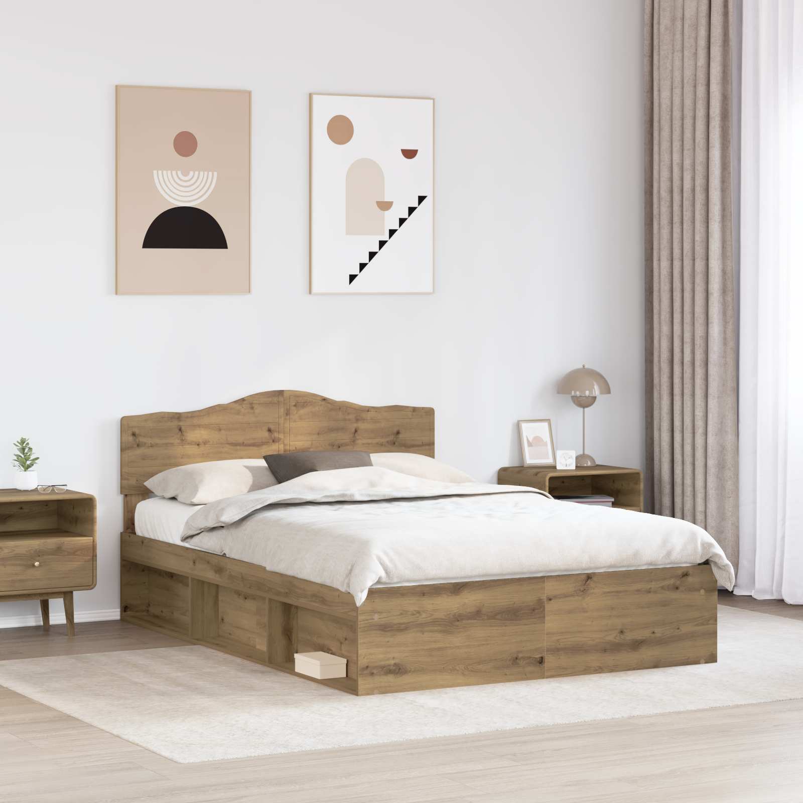 Bedframe Ambachtelijk eiken 140 x 200 cm Massief grenenhout – afbeelding 3