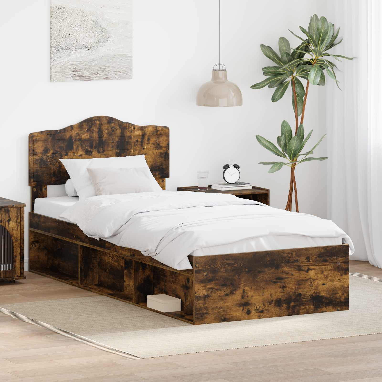 Bedframe Gerookt eiken 90 x 190 cm Massief grenenhout