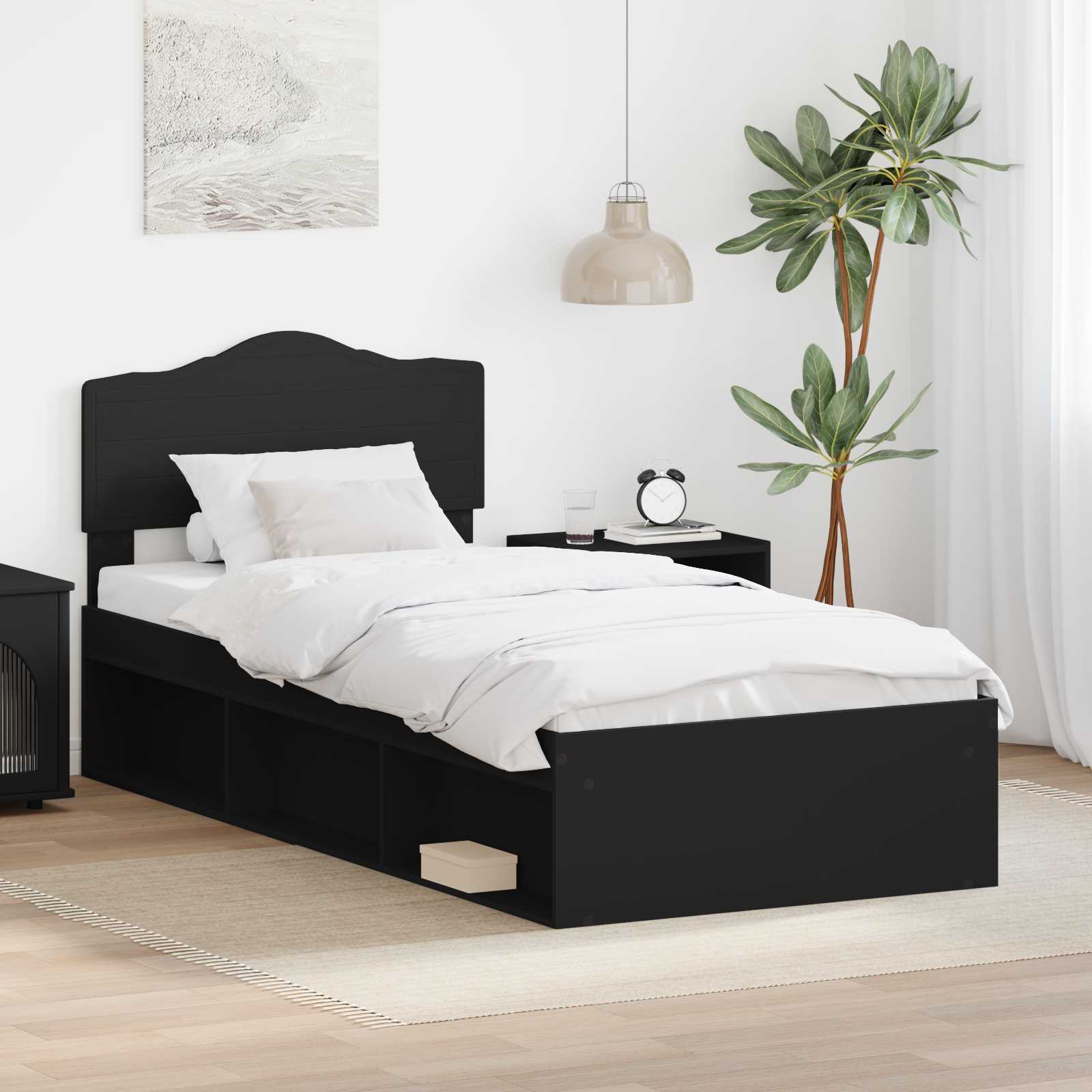 Bedframe met hoofdeinde Zwart 75 x 190 cm Massief grenenhout
