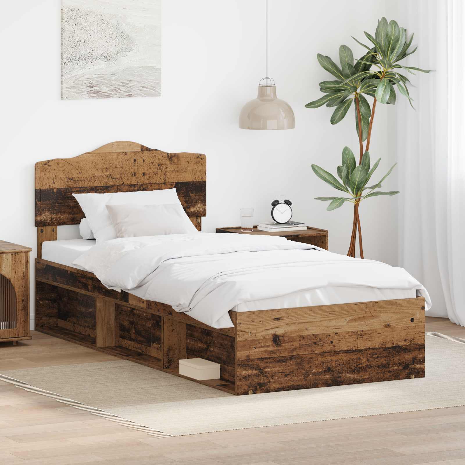 Bedframe met hoofdeinde Oudhout 75 x 190 cm Massief grenenhout