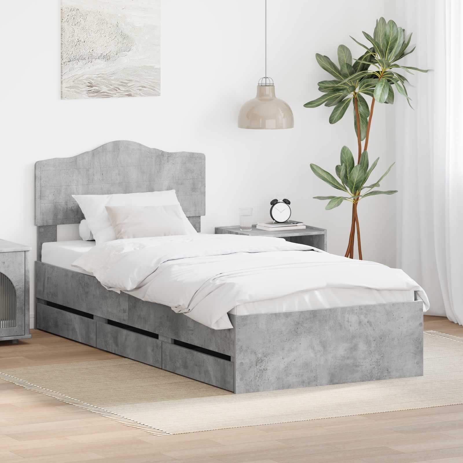 Bedframe met lade Beton Grijs 100 x 200 cm Ingenieurshout