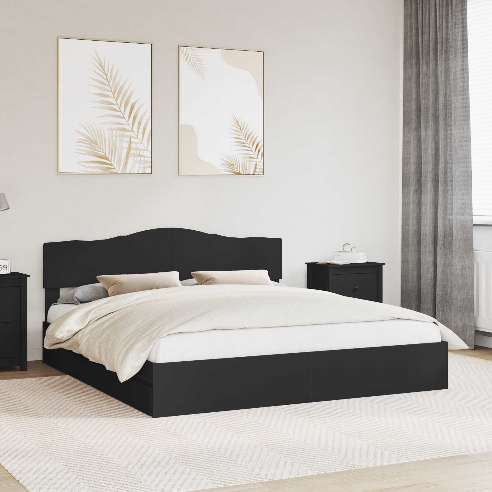 Opslag bed met lade met opslag Zwart 180 x 200 cm Bewerkt hout