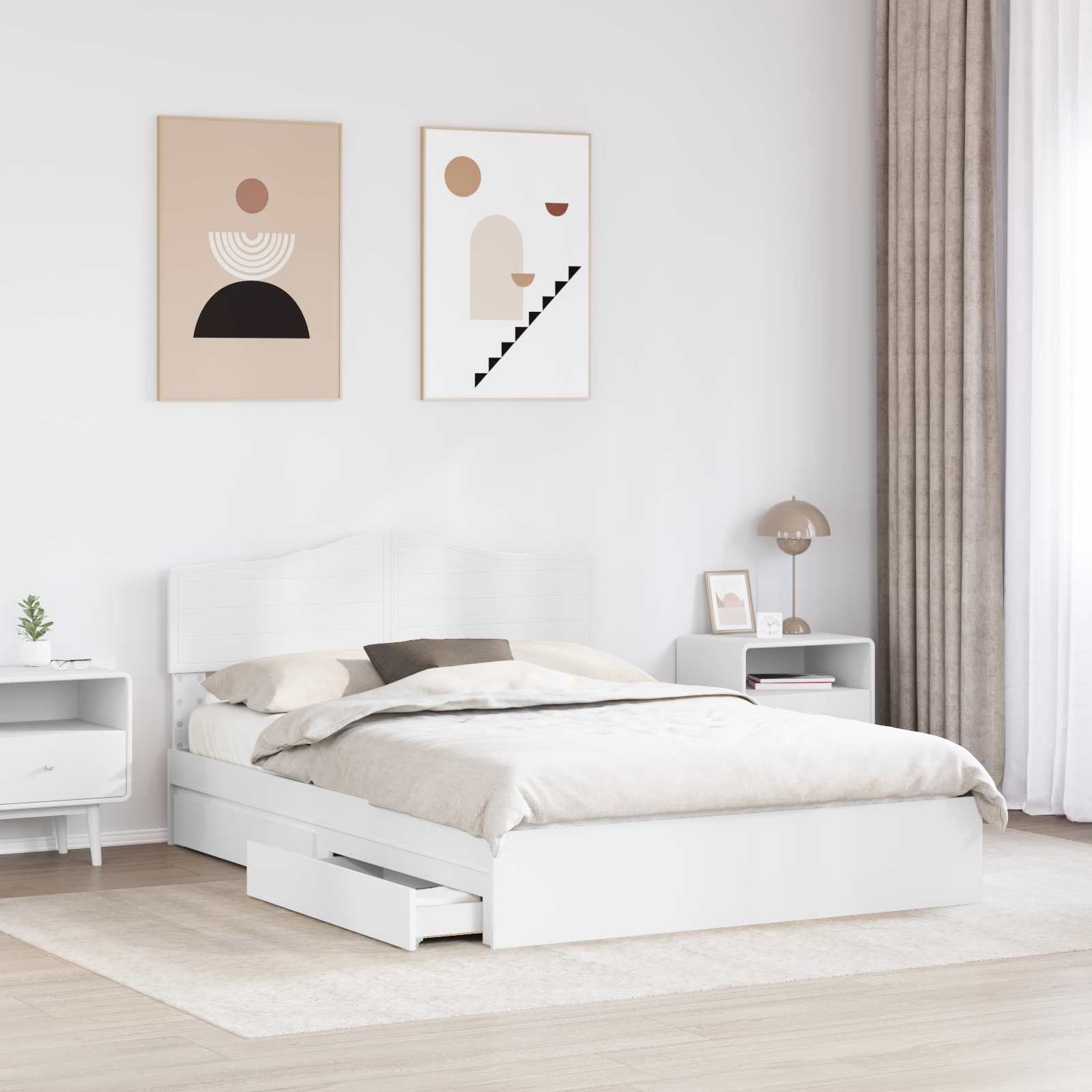 Opslag bed met hoofdeinde Wit 150 x 200 cm Bewerkt hout – afbeelding 3