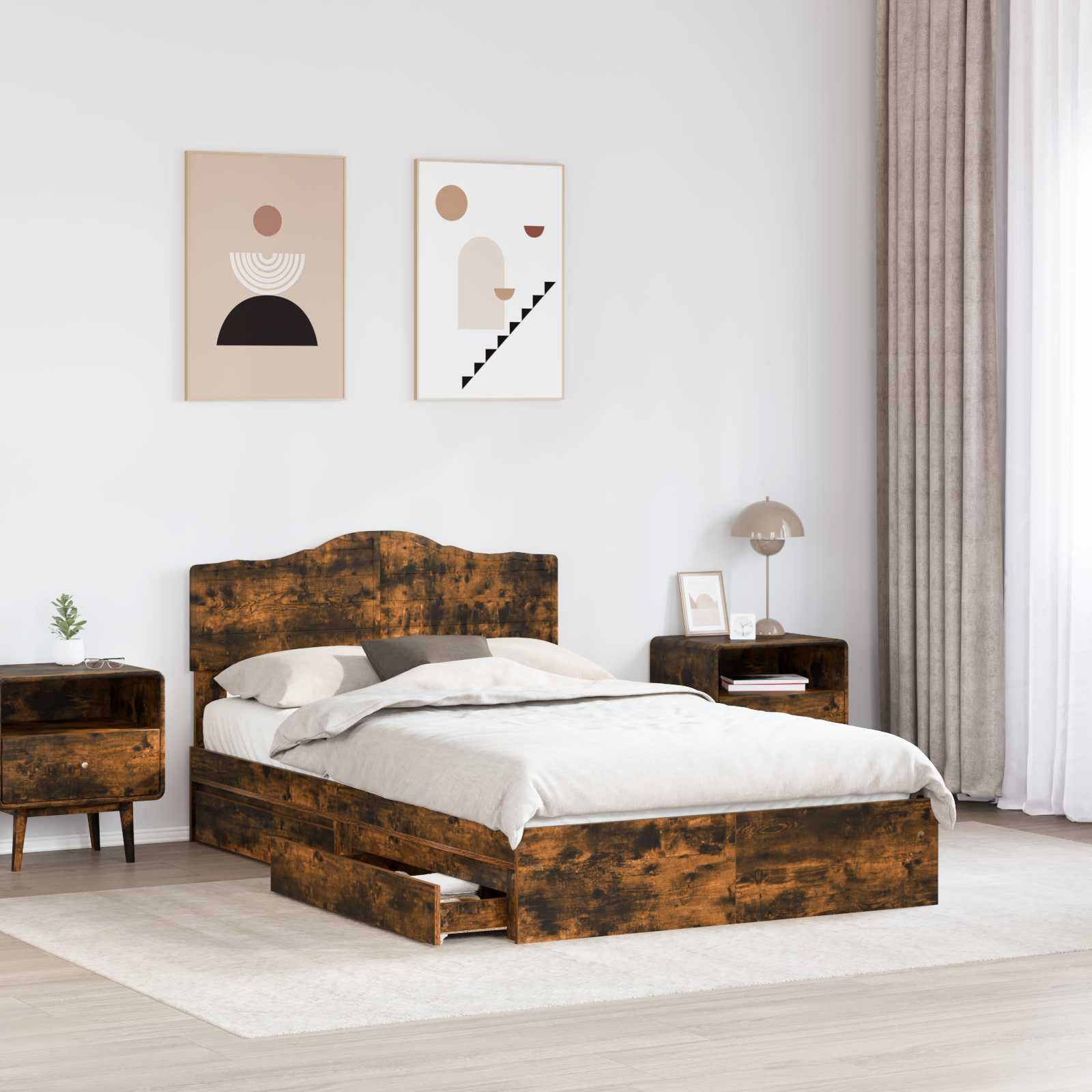 Opslag bed met lade Gerookt eiken 120 x 200 cm Bewerkt hout – afbeelding 3
